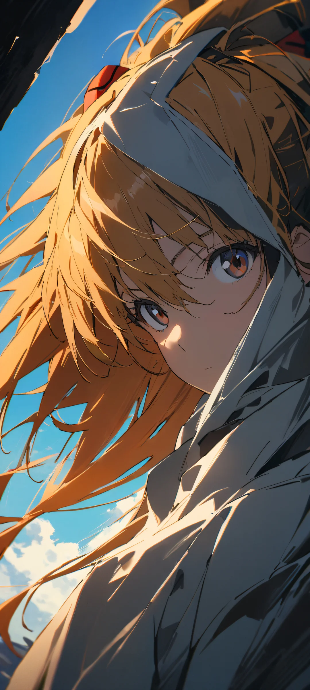 Asuka Langley Soryu from Neon Genesis Evangelion, looking directly at you on your iPhone/Android home screen.