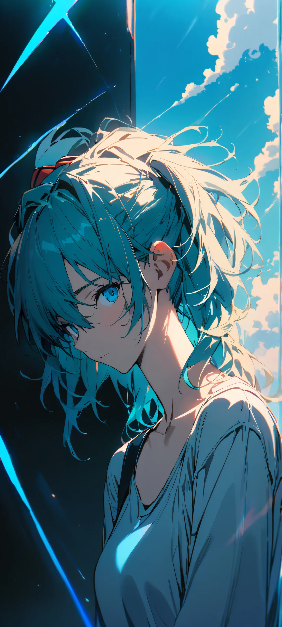 Asuka Langley Soryu looking at the viewer with a gentle smile, perfeitamente otimizado para iPhone, Galáxia Samsung, e telas iniciais do Android.