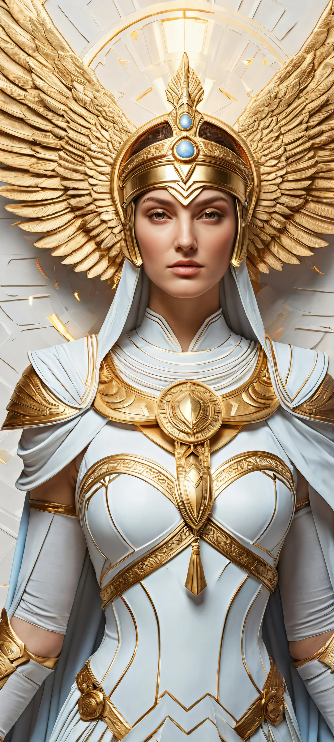 A stunning portrait of Athena set against a celestial backdrop, perfekt für iPhone/Android-Startbildschirme.