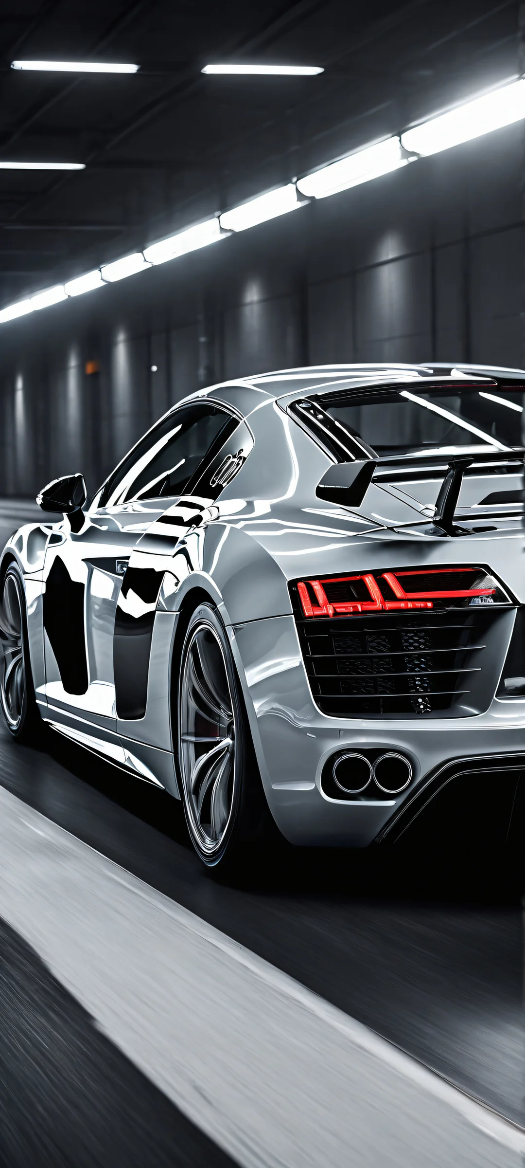 iPhone and Android compatible wallpaper featuring a breathtaking portrait of Audi R8 with intricate details and realistic track scene in Assetto Corsa.