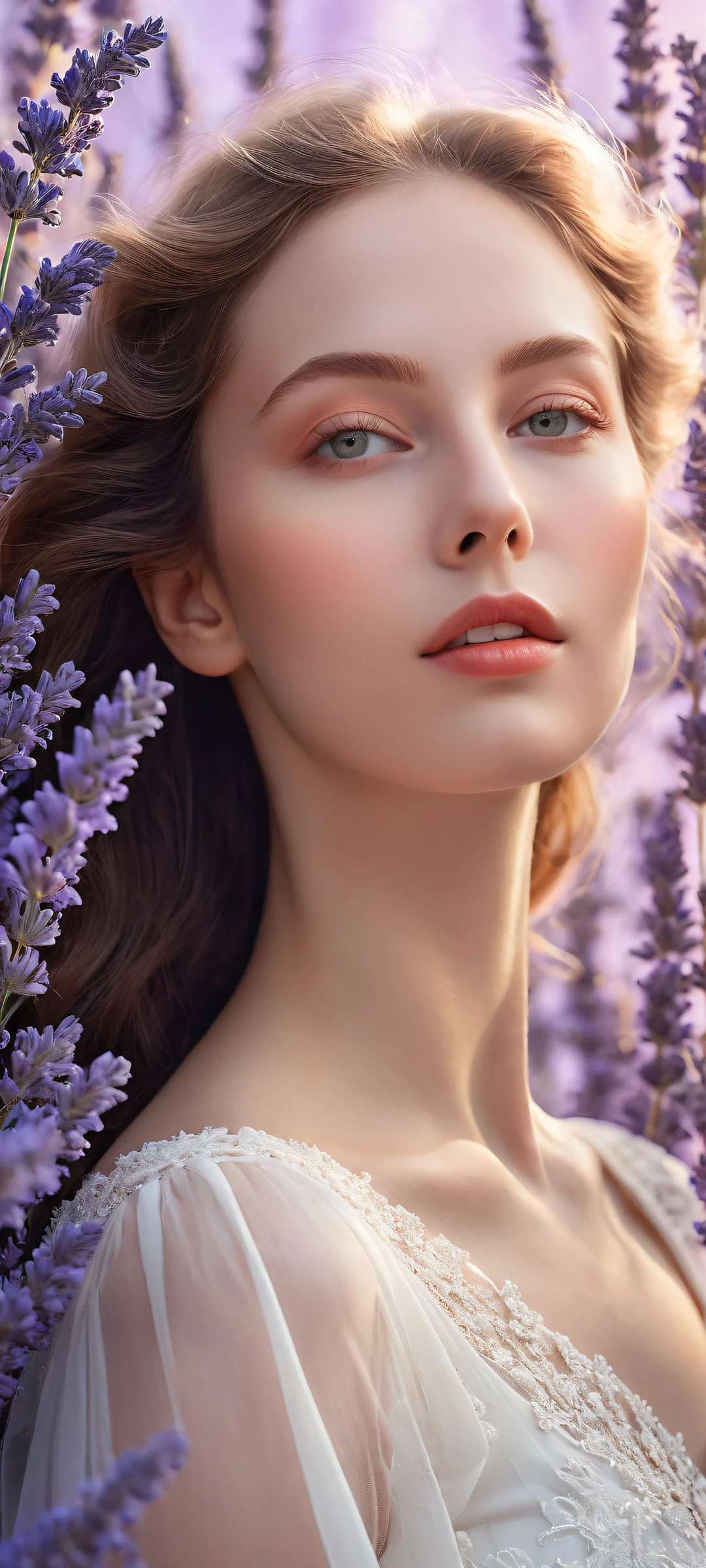 Ethereal portrait of Aurora Bloom on iPhone/Android, with intricate micro-details and stunning visual impact.