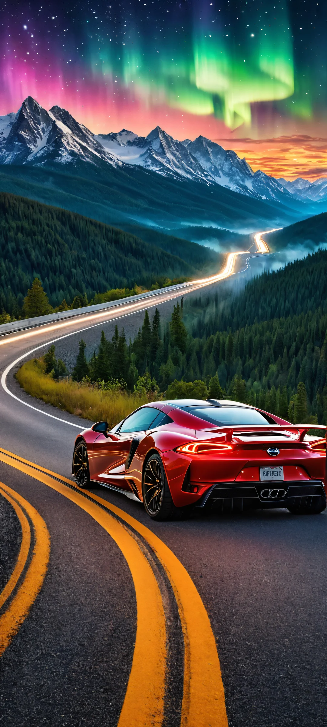 iPhone and Android users will be mesmerized by this stunning vertical portrait of Aurora set against a breathtaking background of stars, mountains, and taillights during take-off.