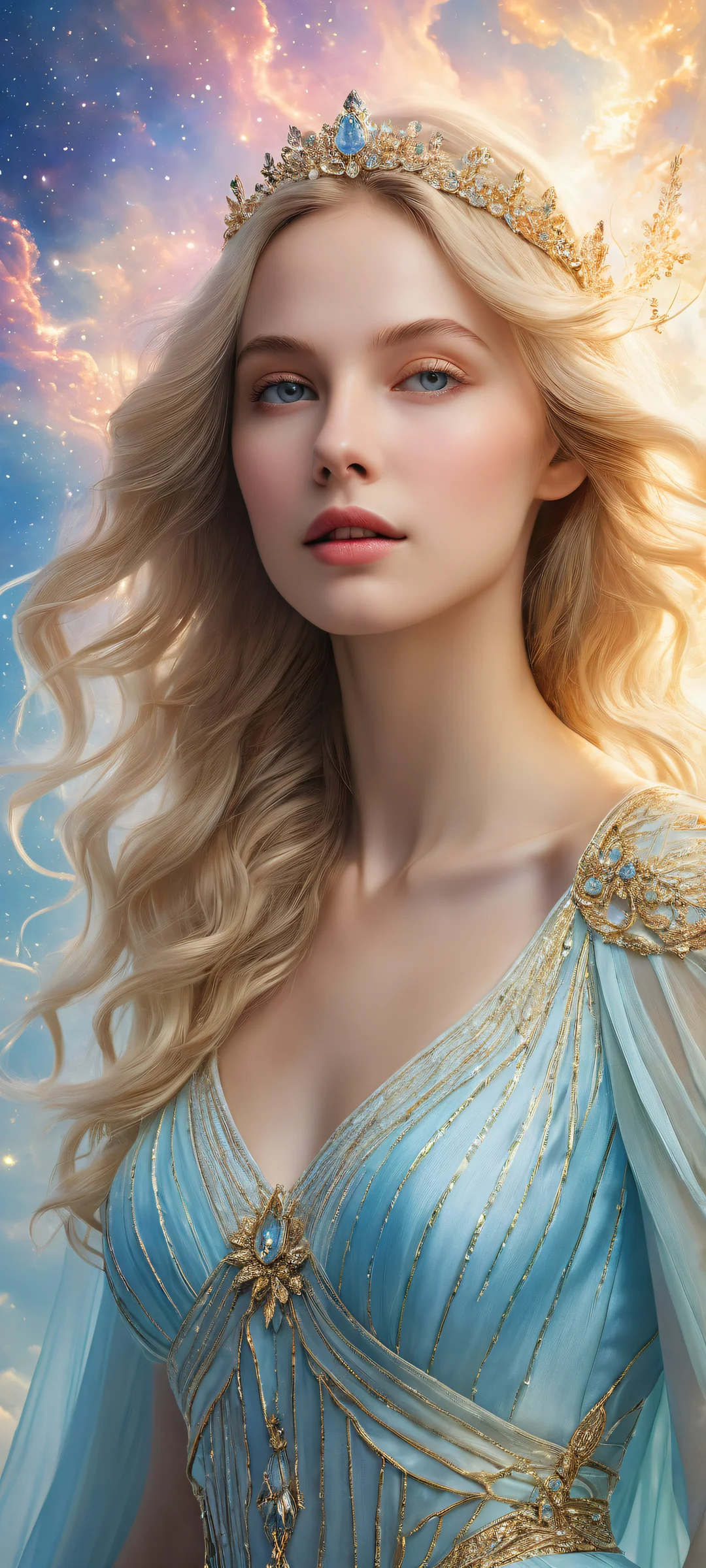 iPhone and Android users alike will be mesmerized by this breathtaking portrait of Aurora, with intricate micro-details of swirling clouds and shimmering stardust, perfectly optimized for your home screen.
