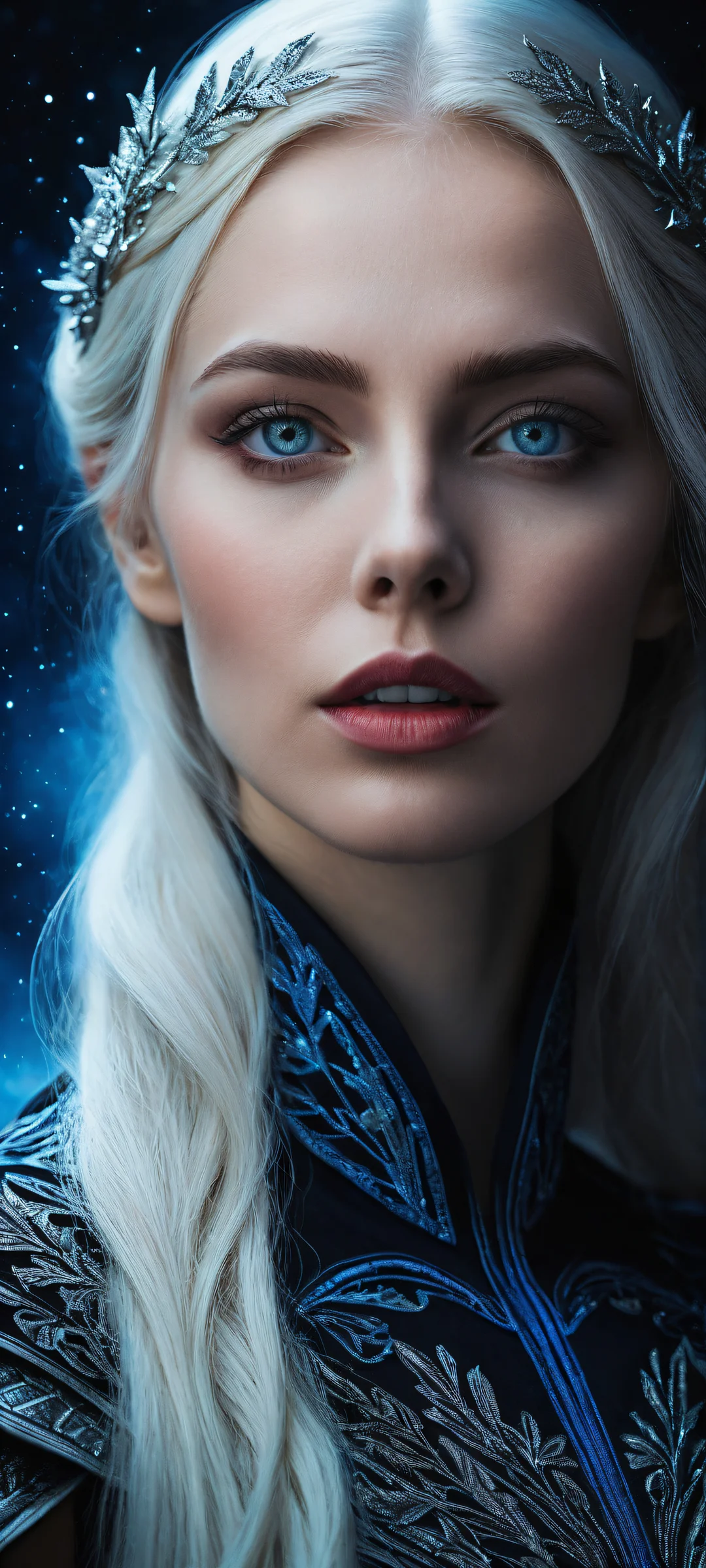 Stunning vertical portrait artwork of Aurora for iPhone/Android, with intricate micro-details and perfect composition.