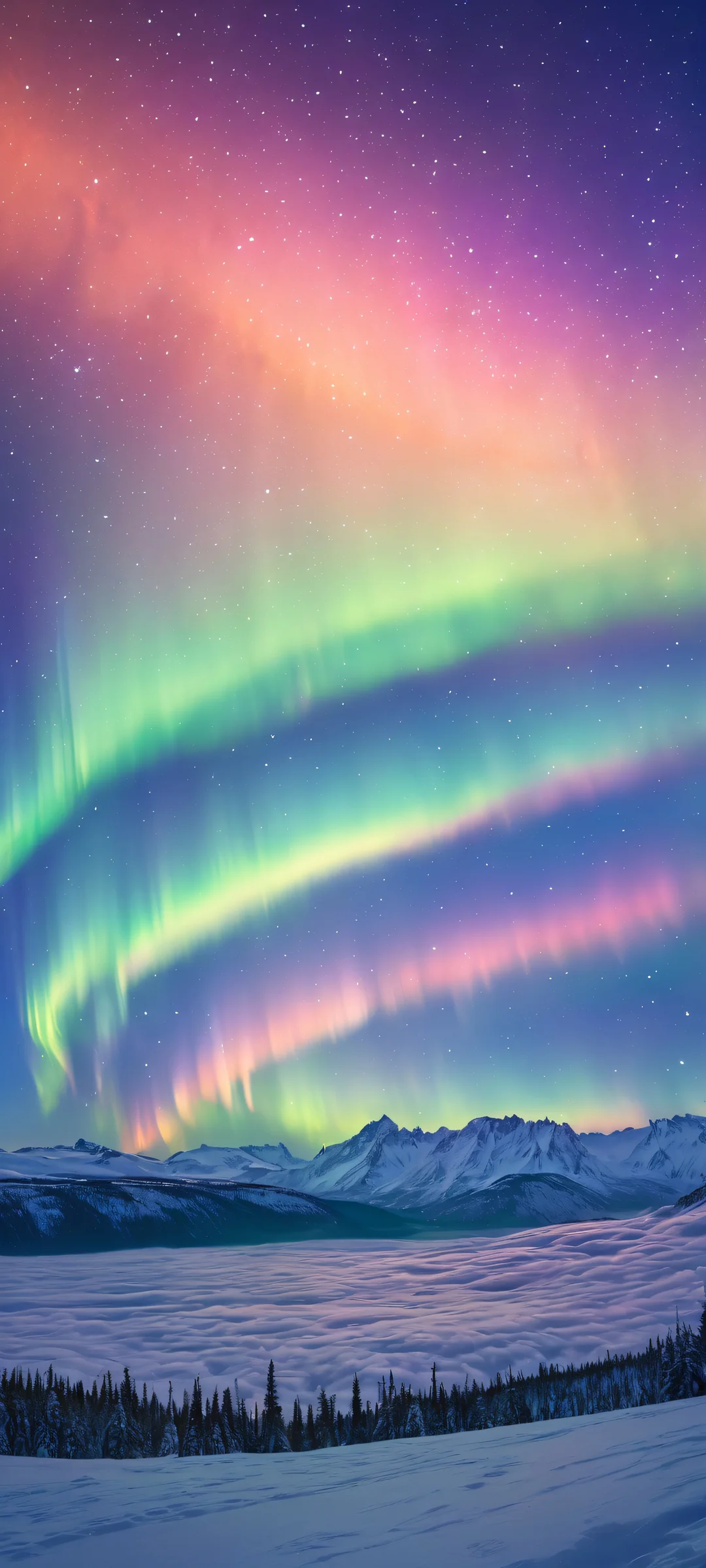 Breathtaking vertical portrait of Aurora Borealis on iPhone/Android, with swirling solar winds and starlight details, perfect for home screen decoration.