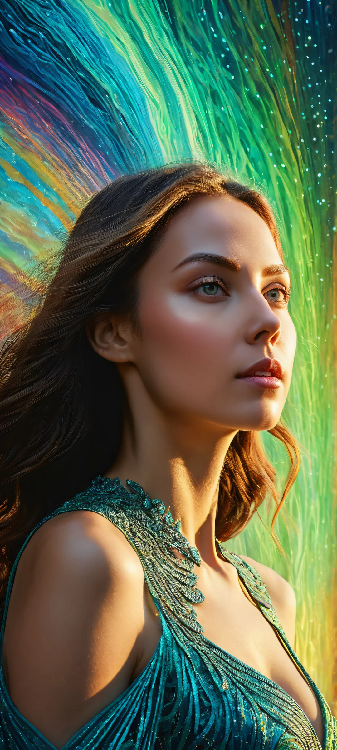 Ethereal portrait of Aurora on iPhone/Android with intricate details and vibrant hues.