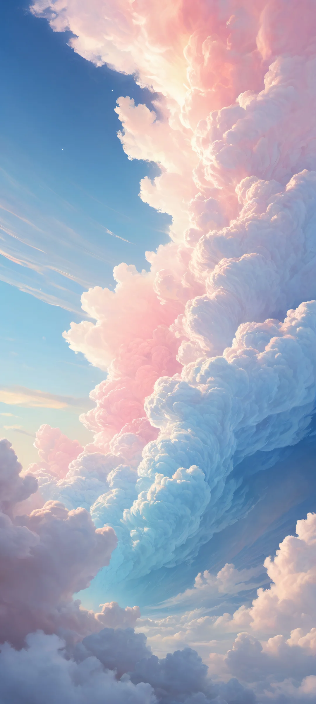 Utilisateur iPhone et Android, gaze upon the breathtaking vertical portrait artwork of Aurora, placed in the lower-middle against a backdrop of swirling clouds and shimmering stardust, perfectly optimized for your mobile home screen.