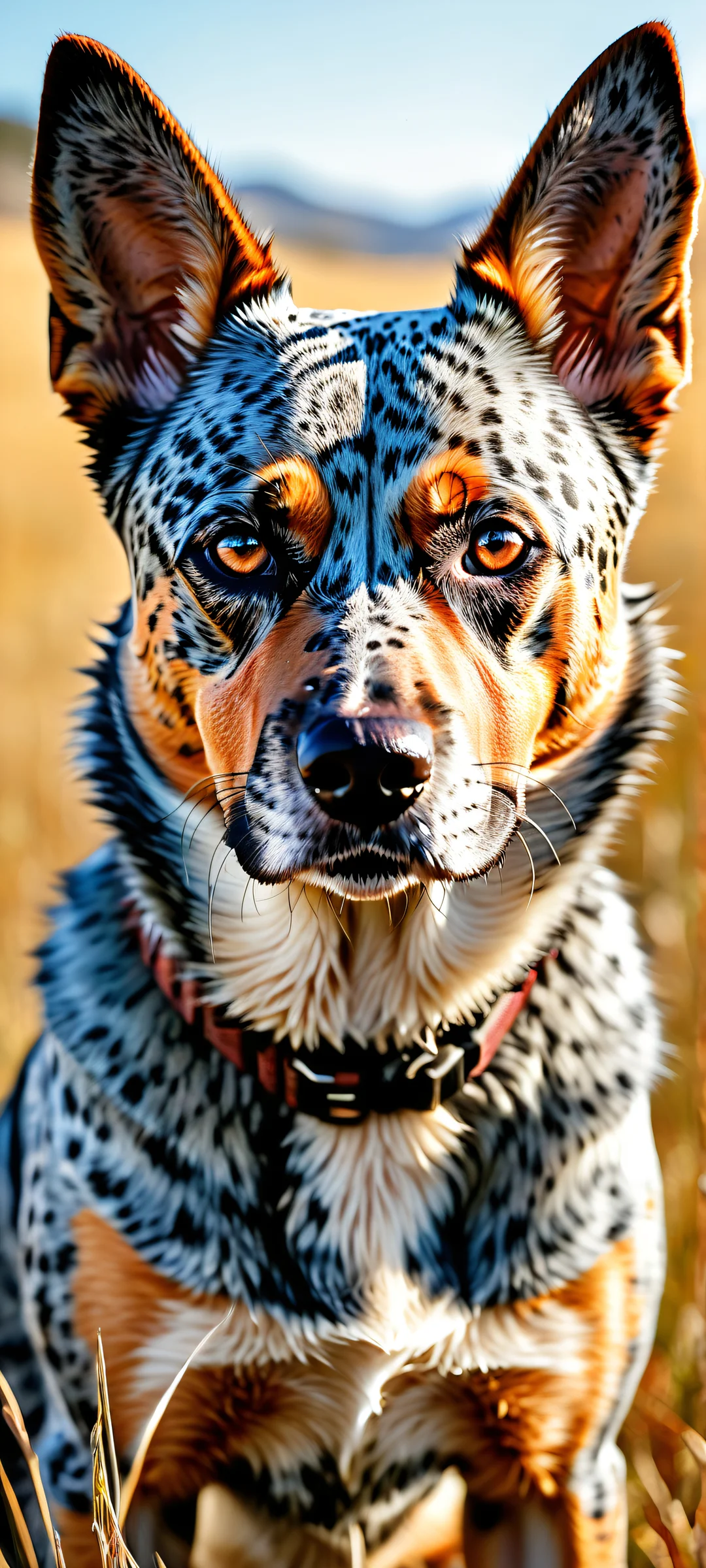 A beautifully rendered portrait of an Australian Cattle Dog on a serene landscape background. Perfectly optimized for iPhone, Samsung Galaxy, and Android home screens.