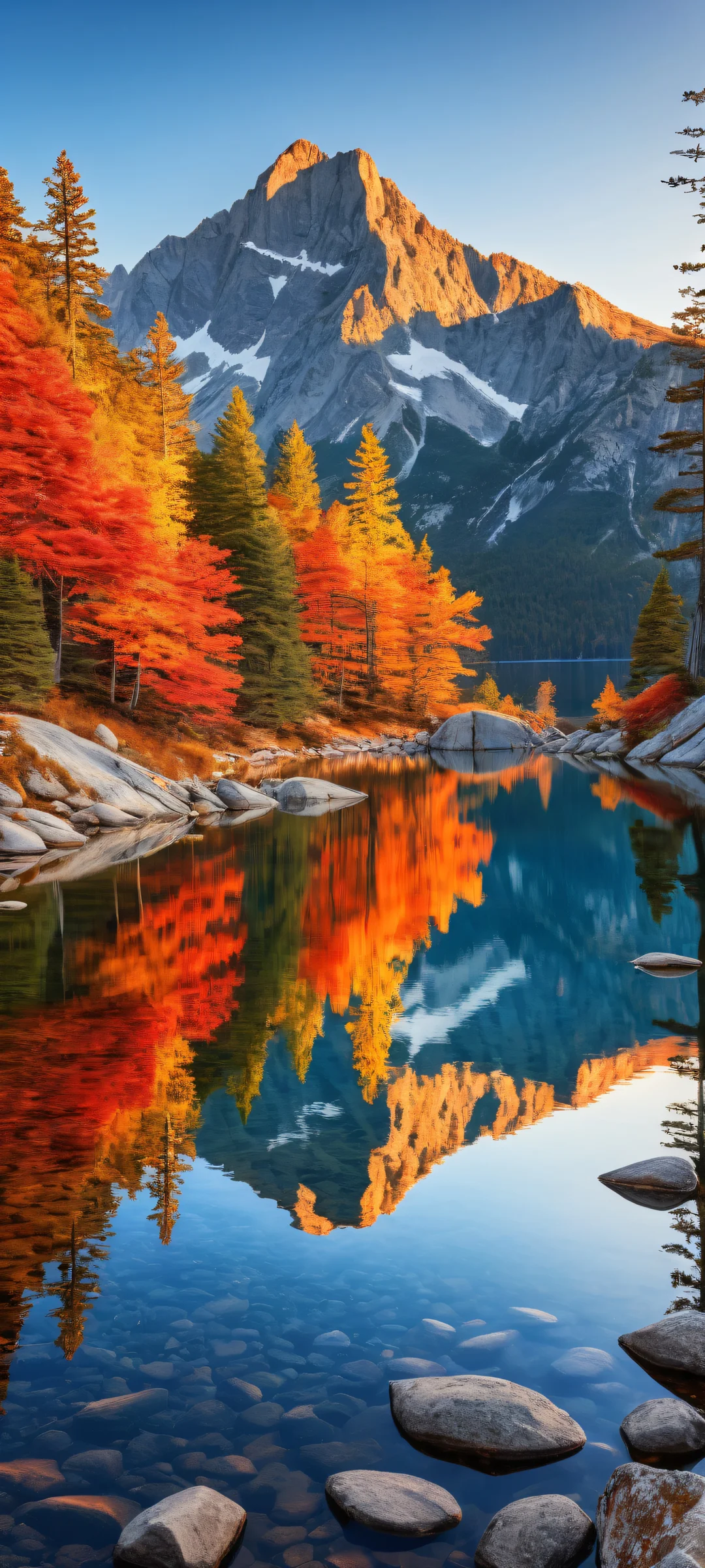 A majestic alpine lake at night with vibrant fall colors on iPhone/Android