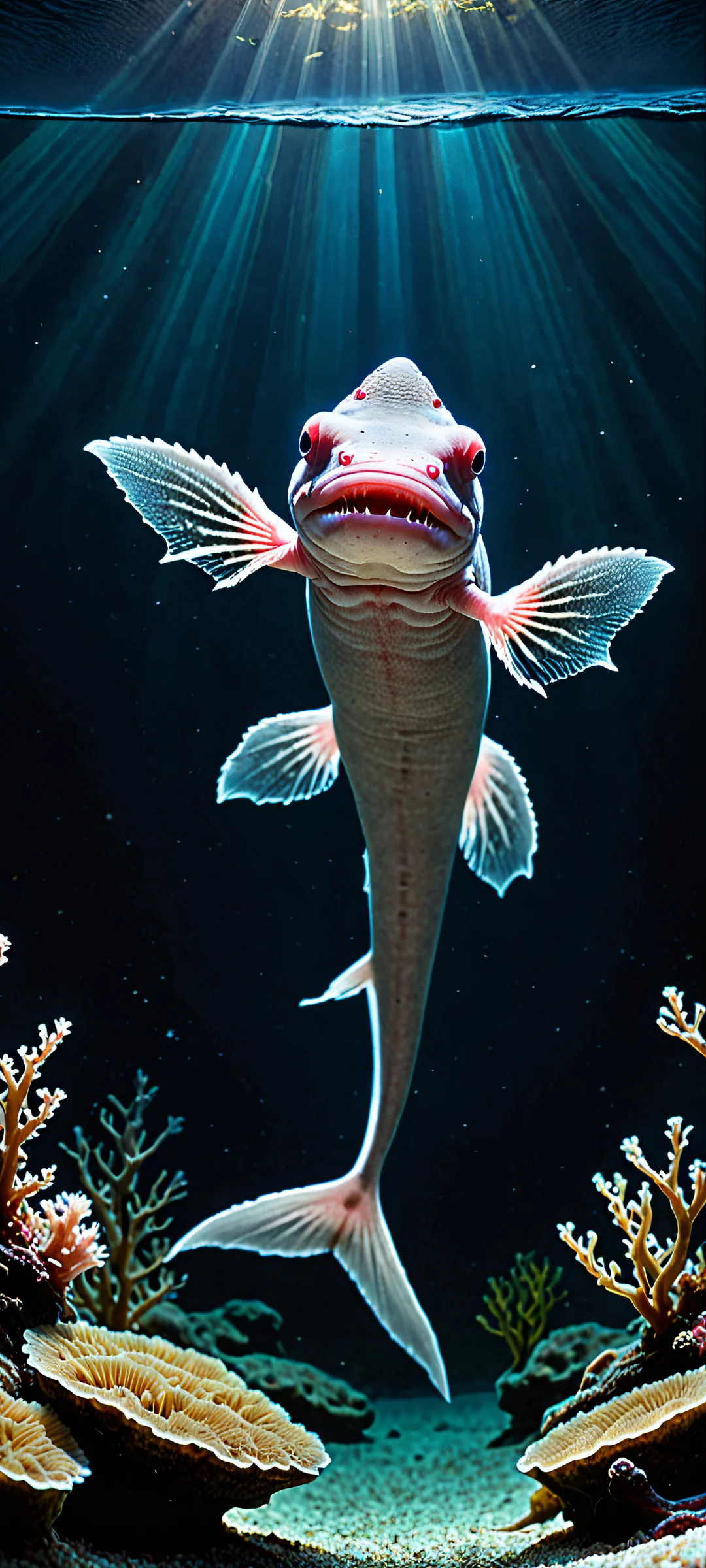A majestic axolotl sits majestically amidst its aquatic surroundings - perfectly suited for iPhone/Android home screens.