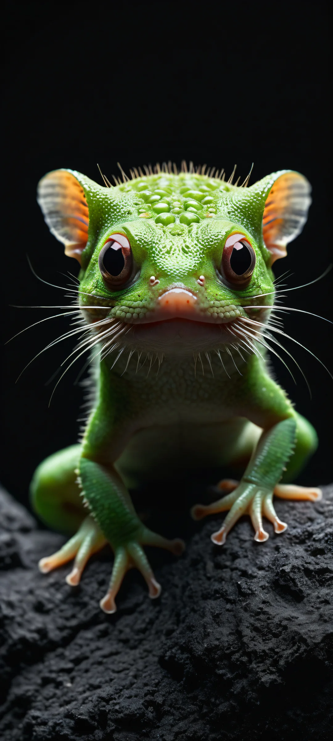 iPhone/Android wallpaper featuring an axolotl-inspired artwork with intricate details and a sleek dark mode aesthetic.