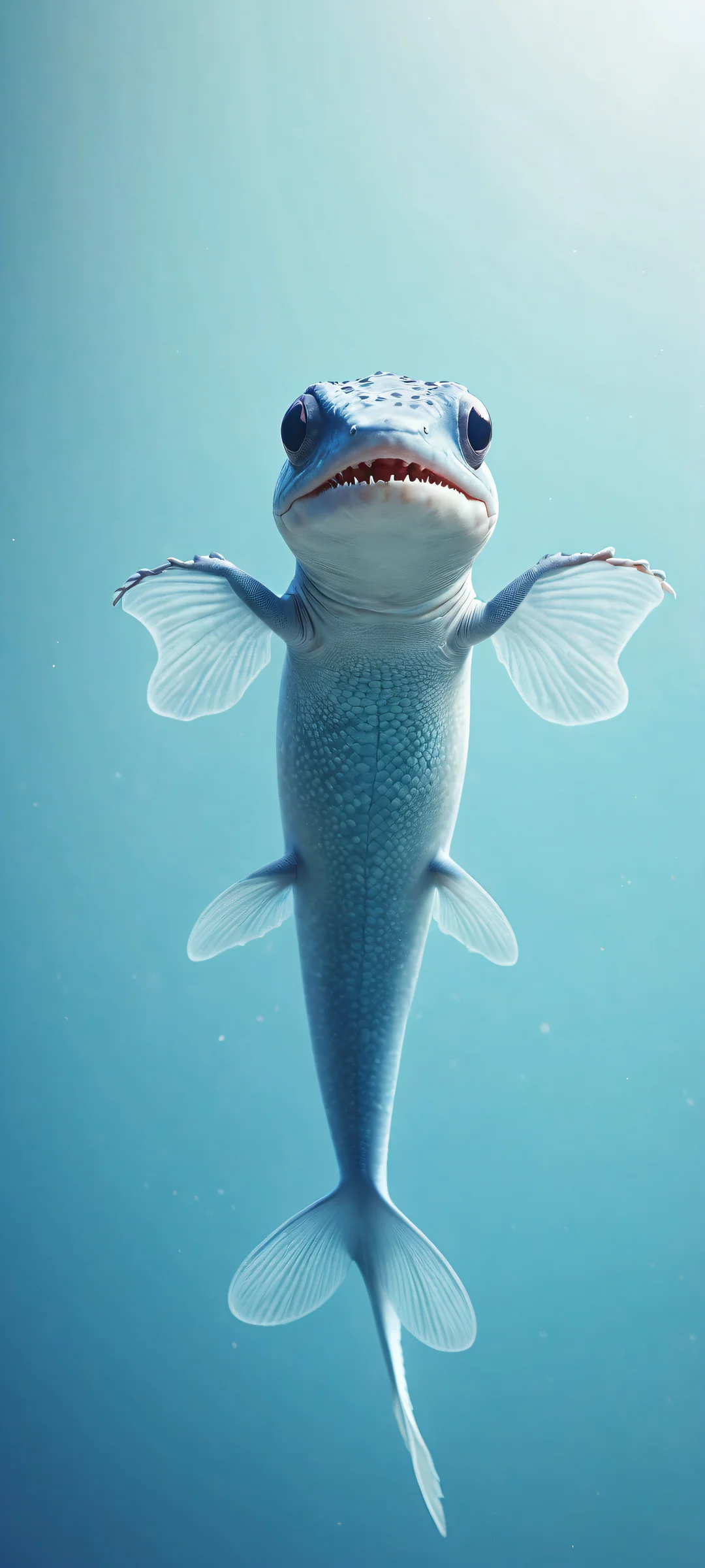 A stunning iPhone/Android wallpaper featuring an axolotl-inspired shark amidst a serene and radiant atmosphere, perfect for your mobile home screen.