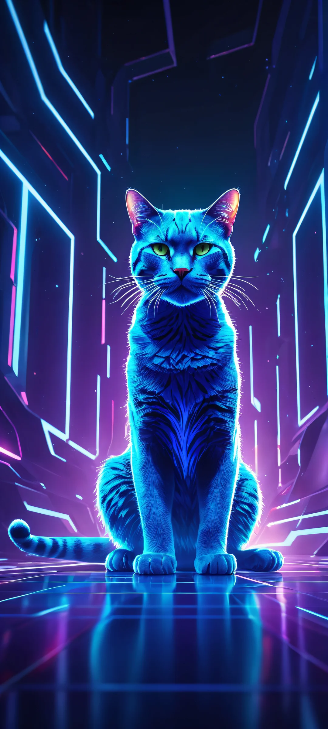 iPhone/Android wallpaper featuring futuristic cubes and logos from Beat Saber's Monstercat-themed video game art, with radiant blue hues and ray-traced reflections.