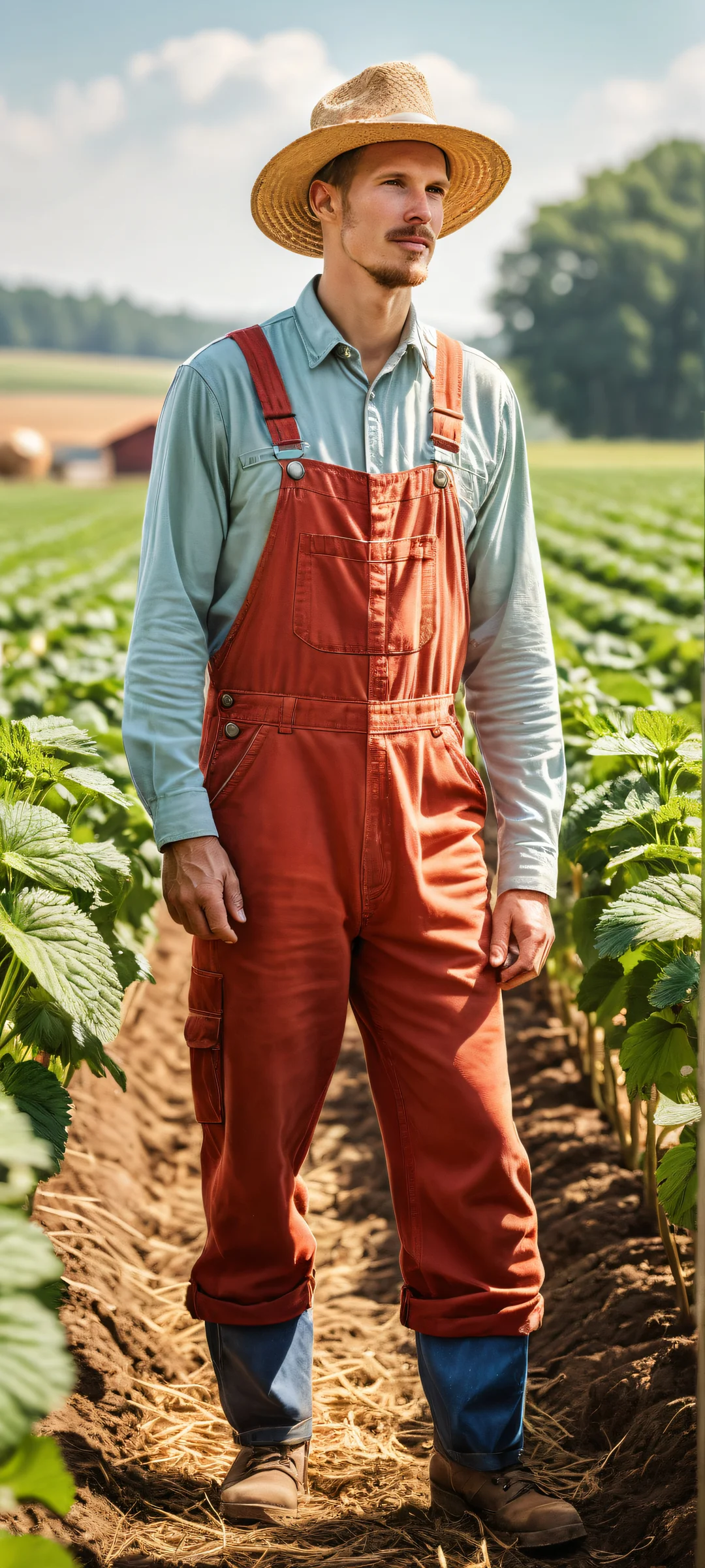 A trio of giant berries on a farm scene with a rugged farmer, iPhone/Androidのホーム画面に最適.