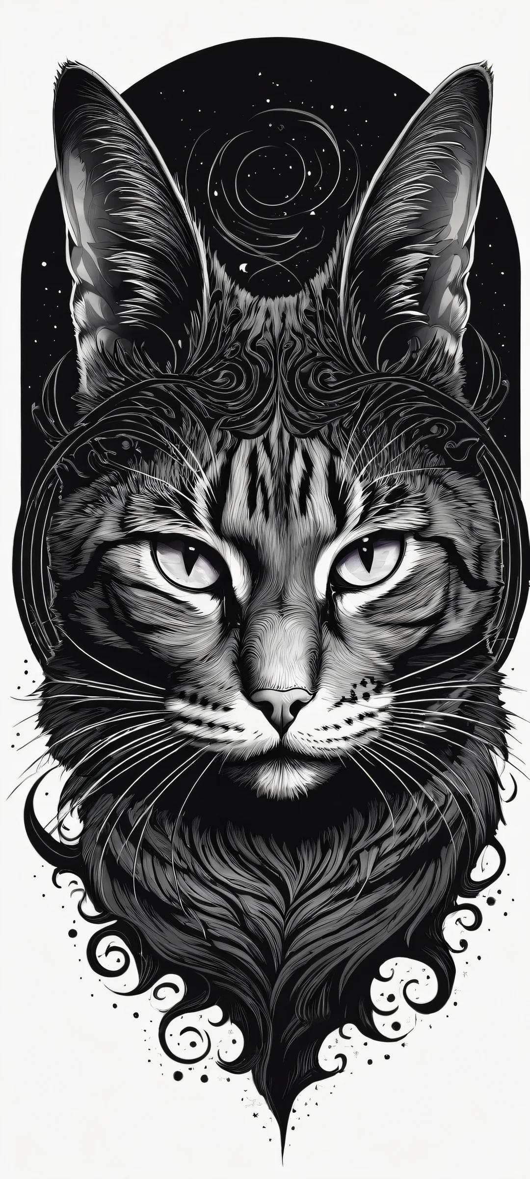 A swirling black hole with cat ears, surrounded by empty space and the speech bubble 'WE DEMAND MATTER', perfekt optimiert für das iPhone, Samsung Galaxy, und Android-Startbildschirme.