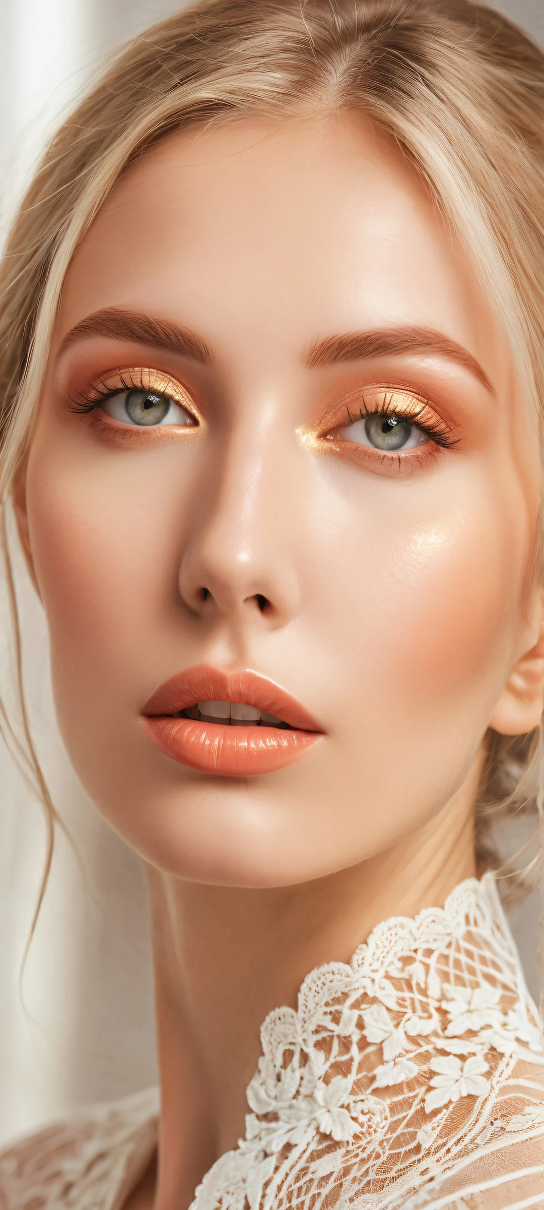 Stunning portrait of a blonde woman's face for iPhone/Android home screens. Perfectly optimized for iOS and Android devices.