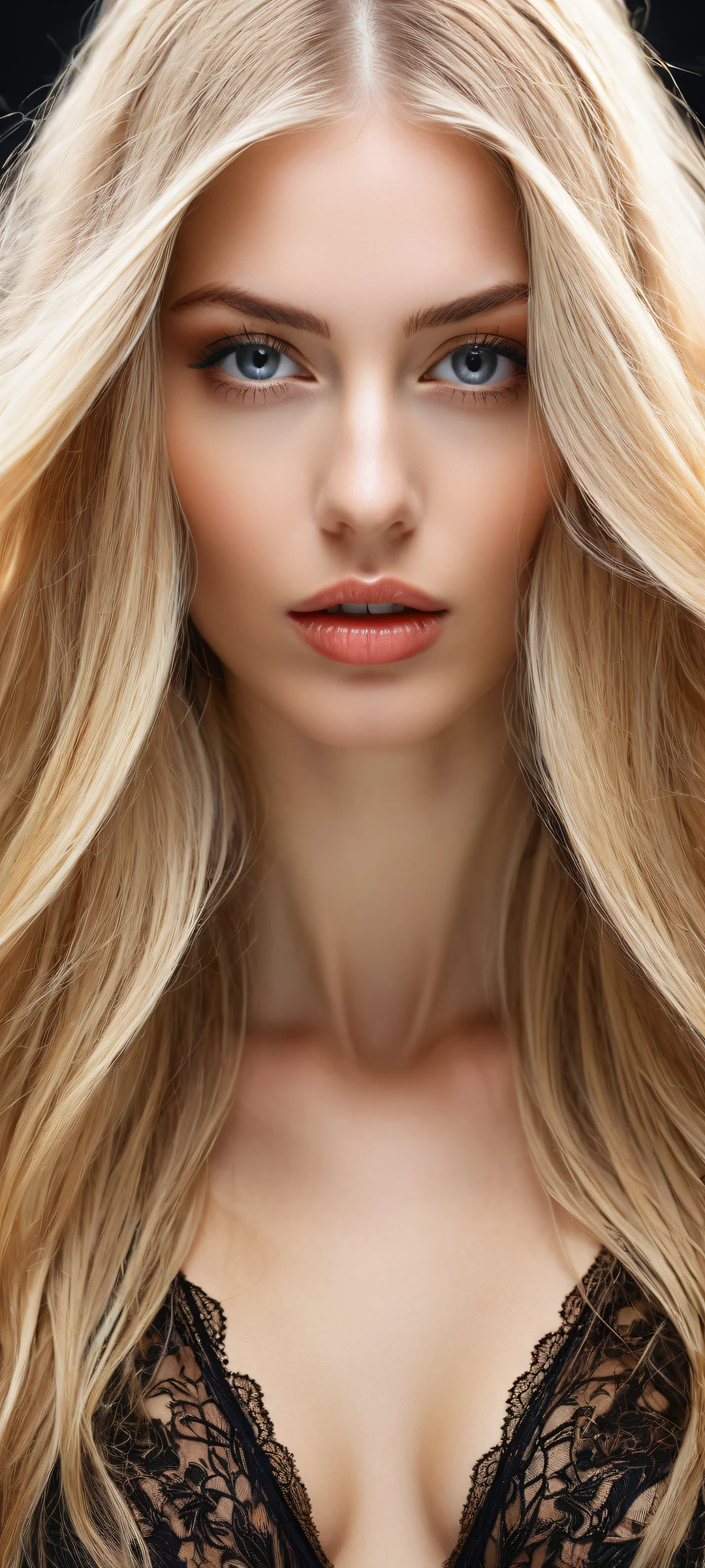 Stunning blonde woman with long hair on iPhone/Android home screen