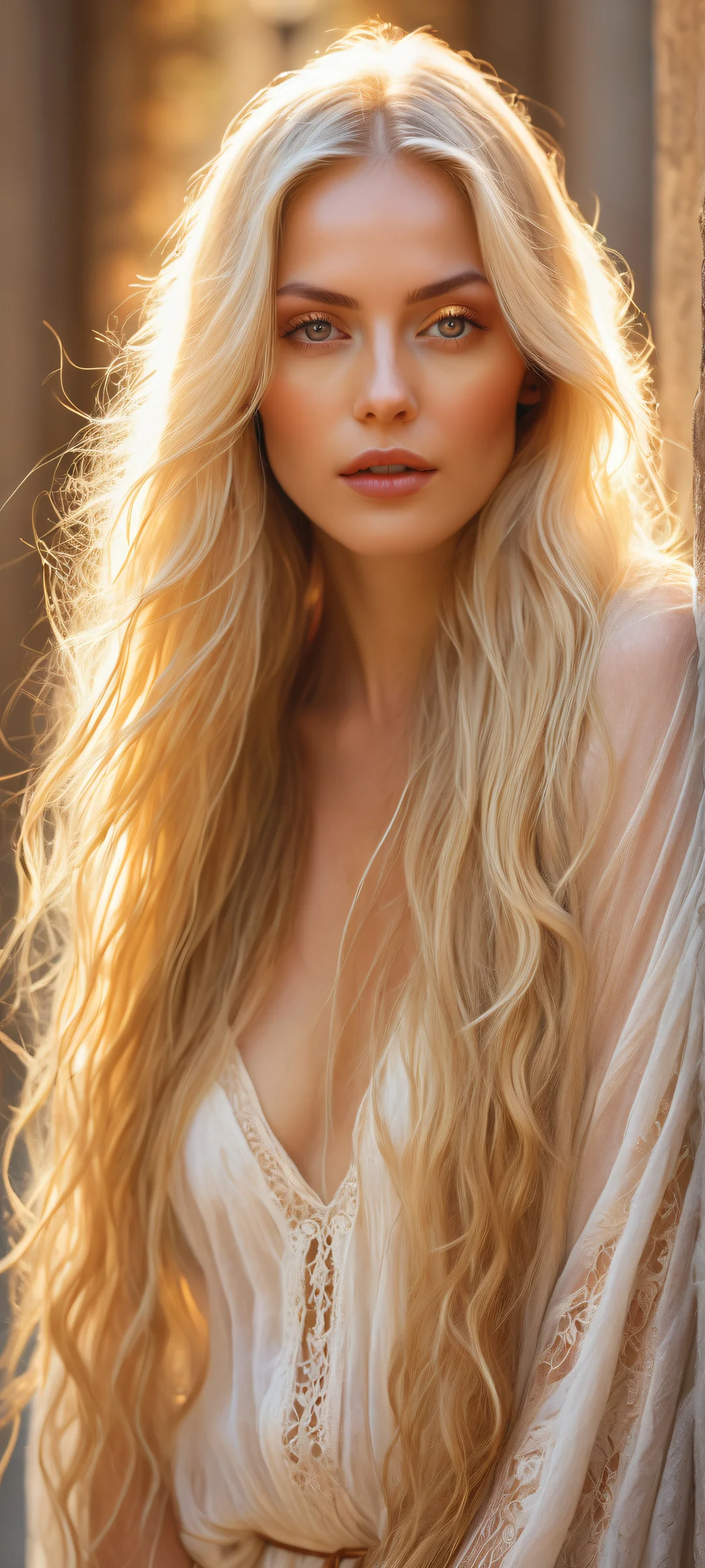 Beautiful blonde woman with long hair on an iPhone/Android home screen