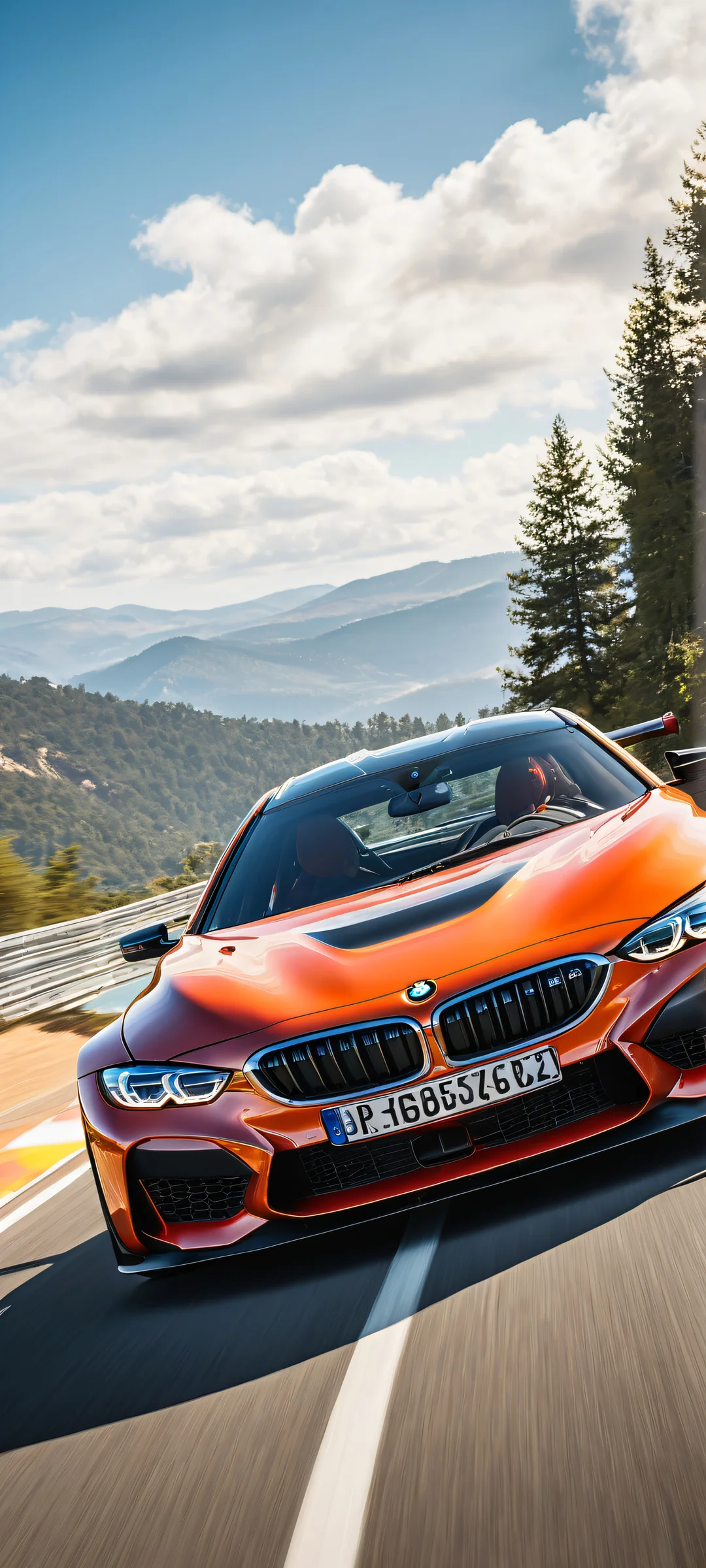 BMW Racing Masterpiece QHD Phone Background A stunning vertical portrait artwork of a BMW vehicle in motion blur, perfectly centered on an iPhone or Android home screen.