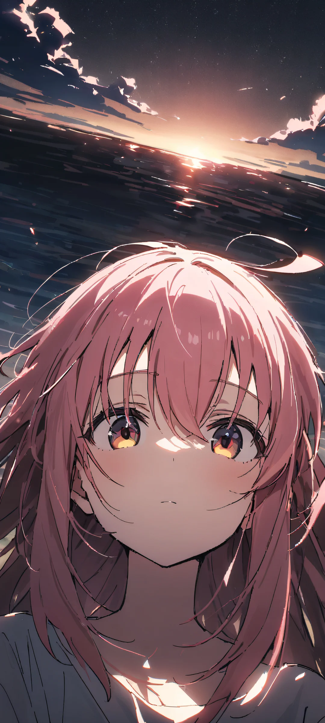 A stunning portrait of Bocchi from 'Bocchi the Rock!' looking directly at the viewer on an iPhone/Android home screen.