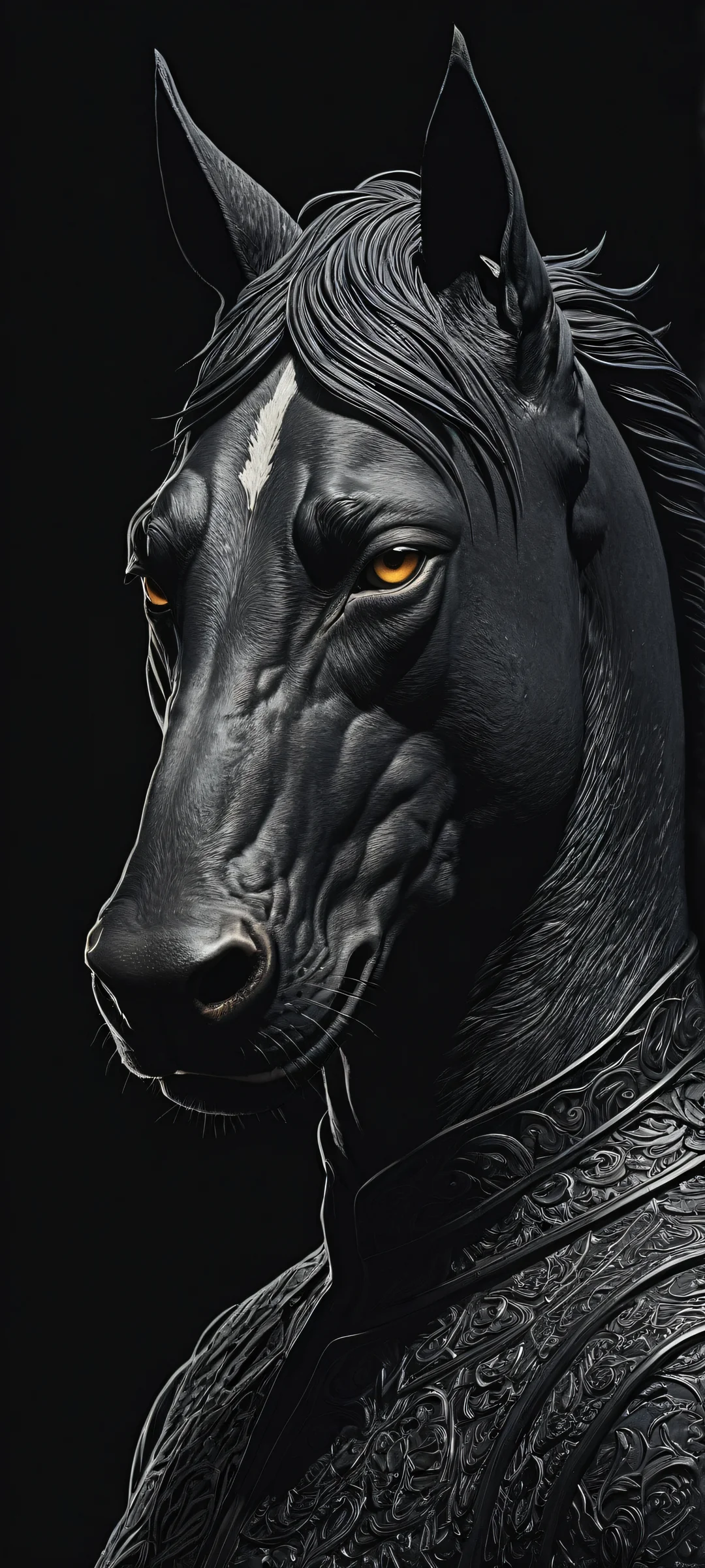 iPhone/Android compatible melancholic artwork of Bojack Horseman against a pure void, perfect for Dark Mode aesthetic with crisp contrast and luminescent accents.