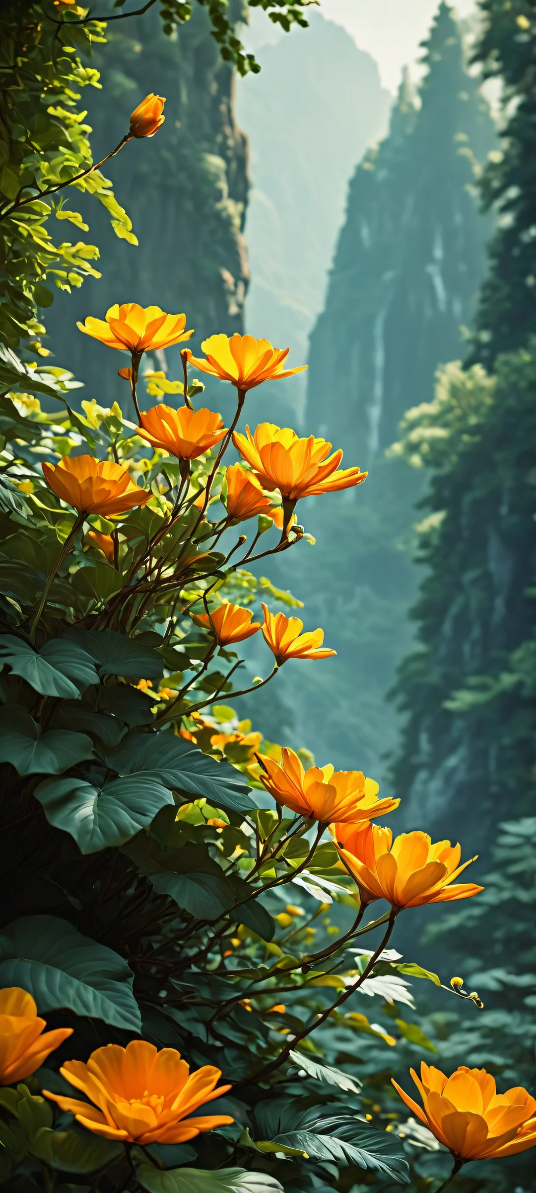 A stunning botanical specimen on a dark mode background for iPhone and Android, with intricate details and vibrant colors.