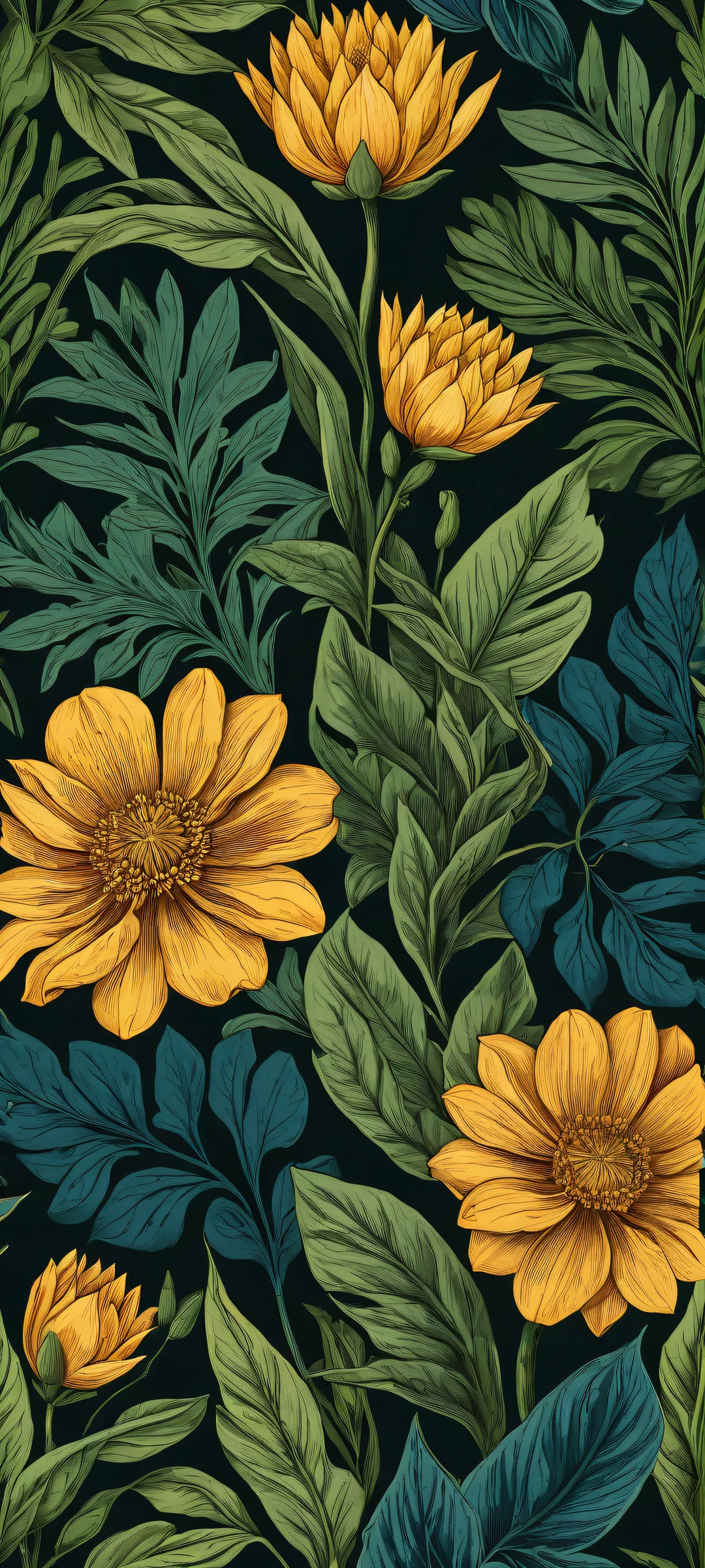 Intricate botanical illustration with micro-details on iPhone and Android devices. Perfect for home screens.