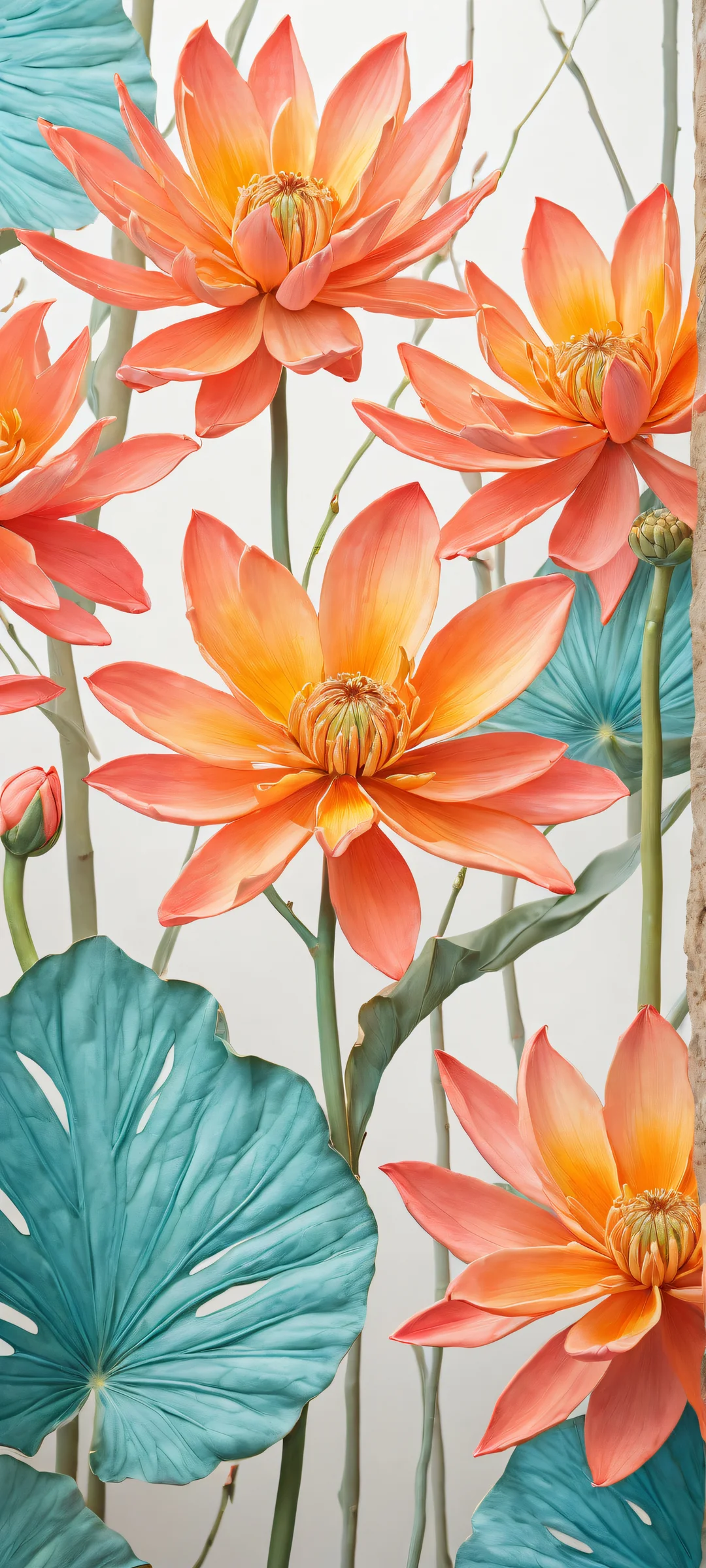 A stunning vertical portrait of intricately crafted botanical specimens on a pure white background, perfectly optimized for iPhone and Android home screens.