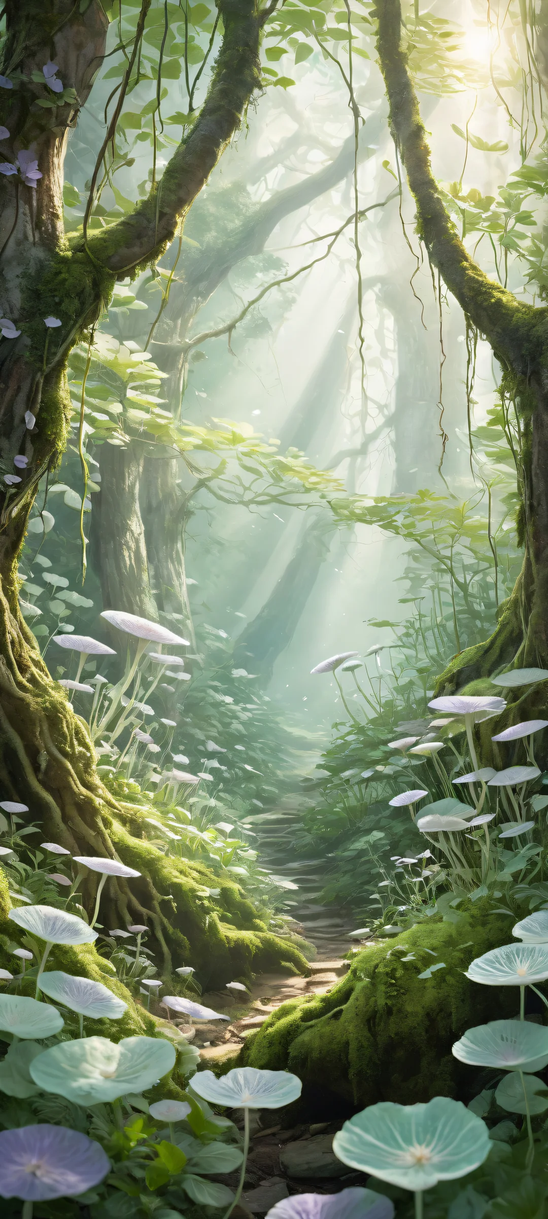 iPhone and Android users will love this stunning vertical portrait of a botanist surrounded by rare fungal species, vines, and mystical herbs.