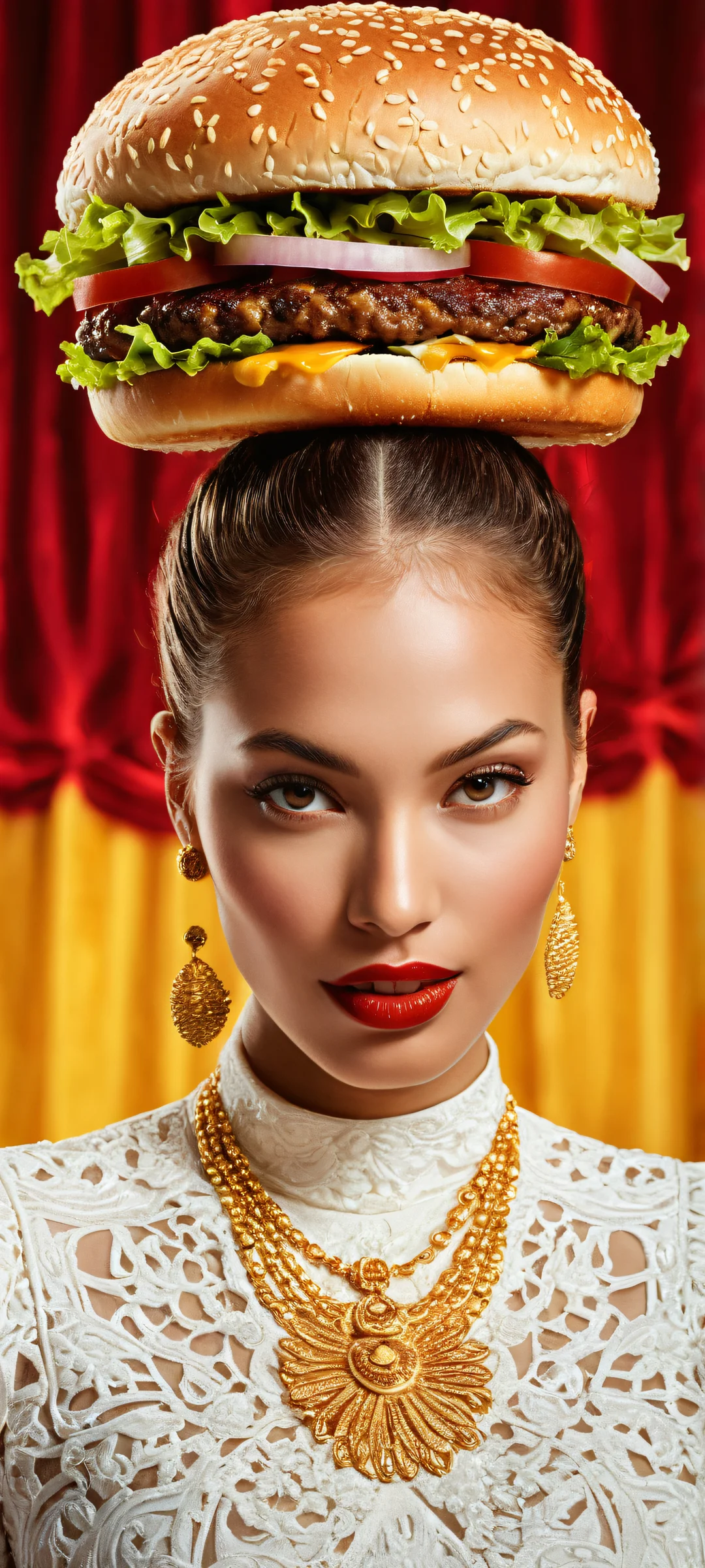 Majestic burger queen on a golden background for iPhone and Android devices.