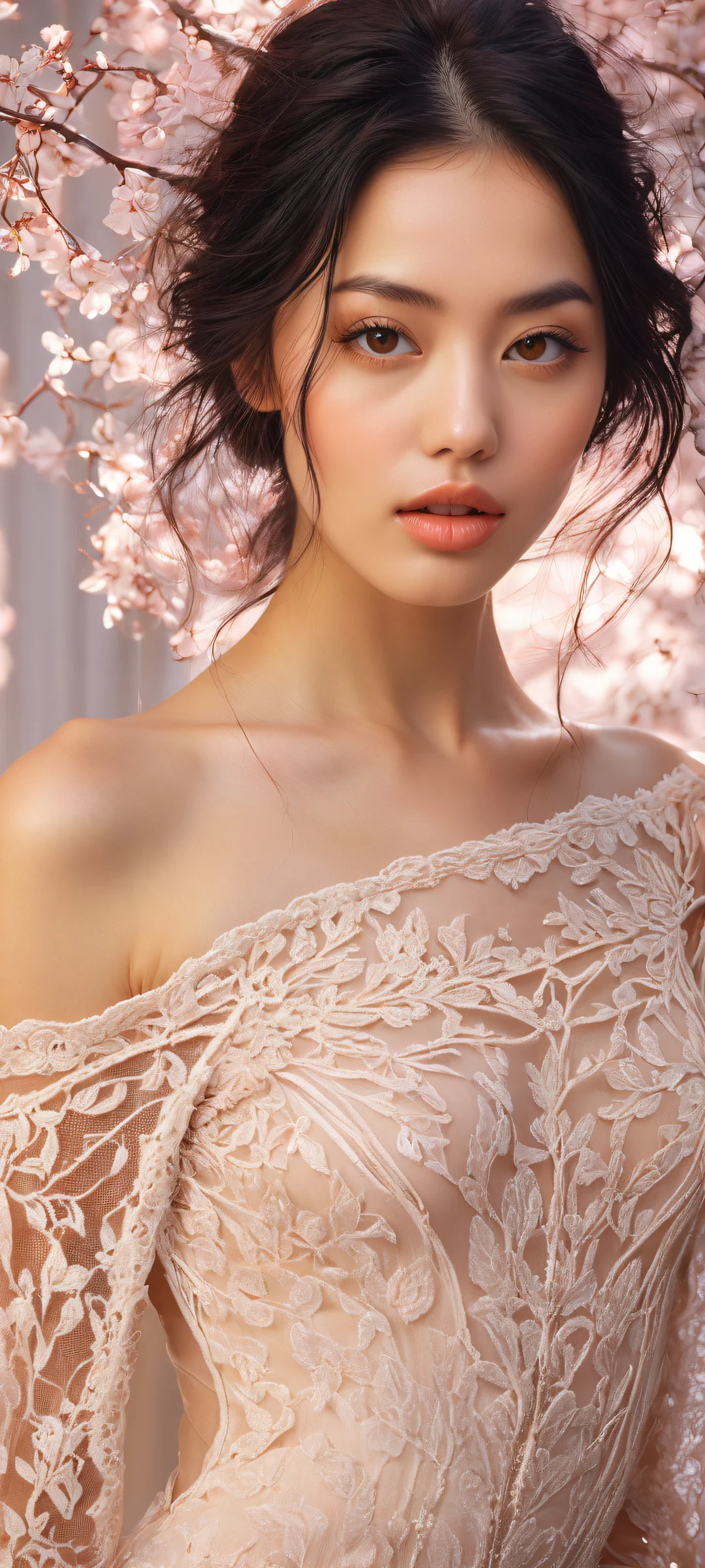 A stunning vertical portrait artwork of a beautiful young woman on iPhone/Android, featuring intricate details and a blend of retro and modern elements.