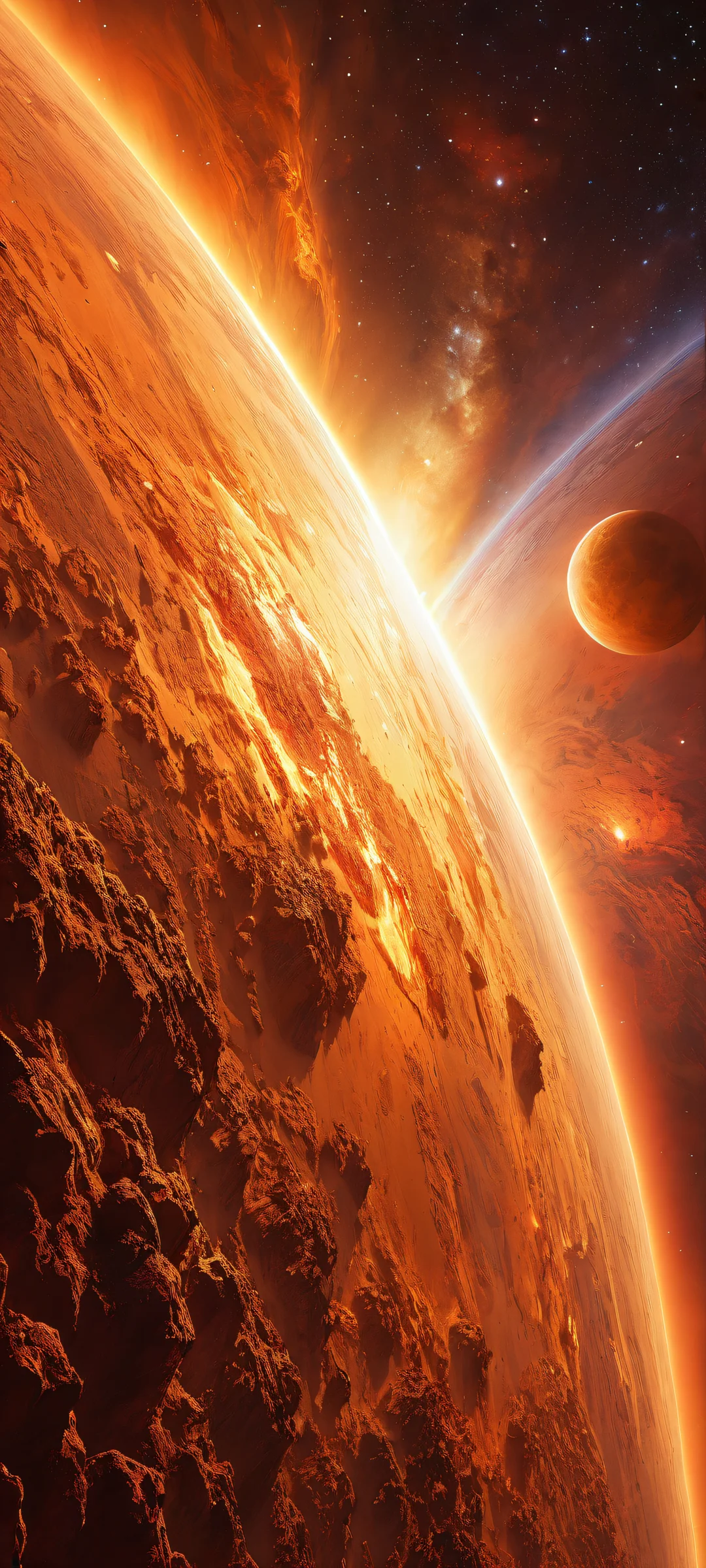 Illuminated celestial bodies on a richly textured background for iPhone/Android. Perfectly optimized for home screens.