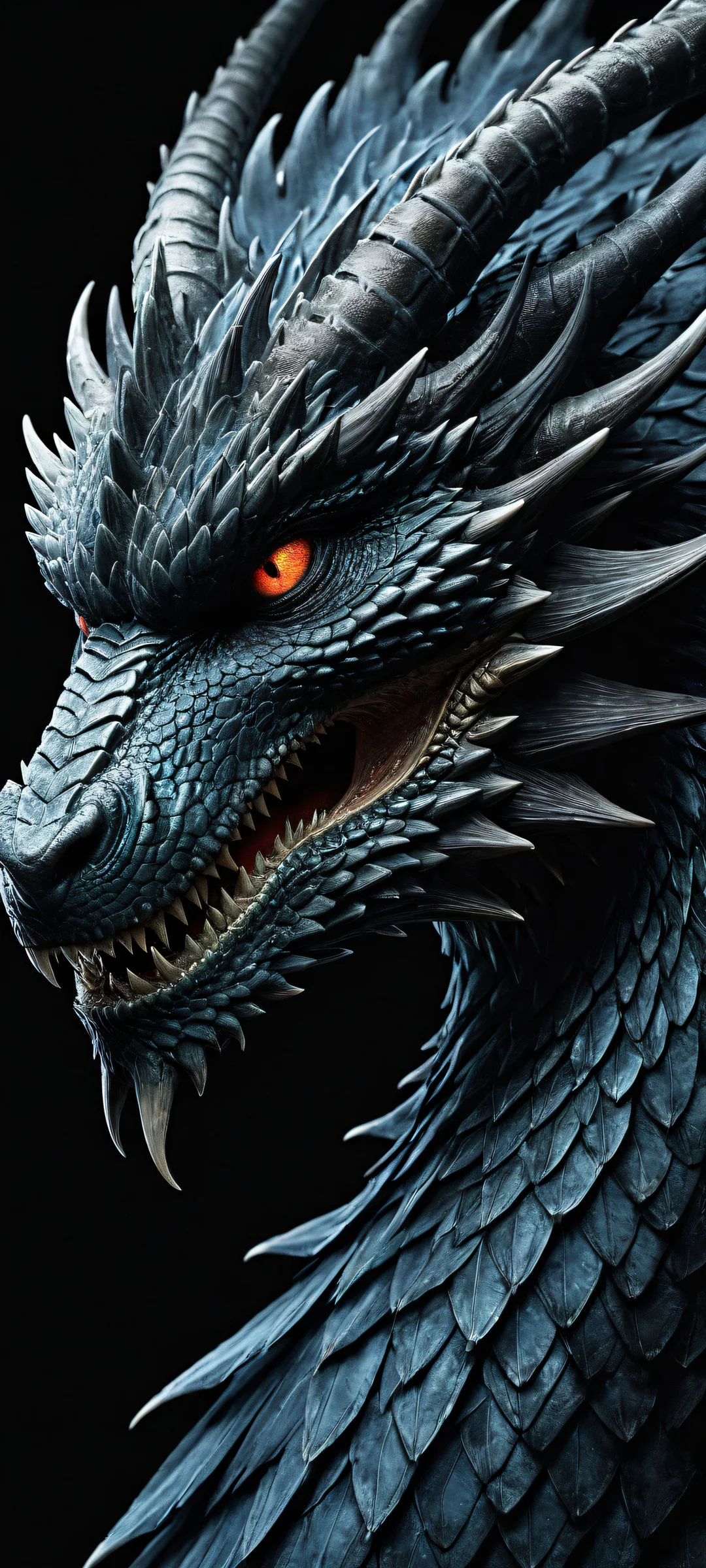 A stunning portrait of a celestial dragon on an iPhone/Android device, with intricate details and perfect blacks.