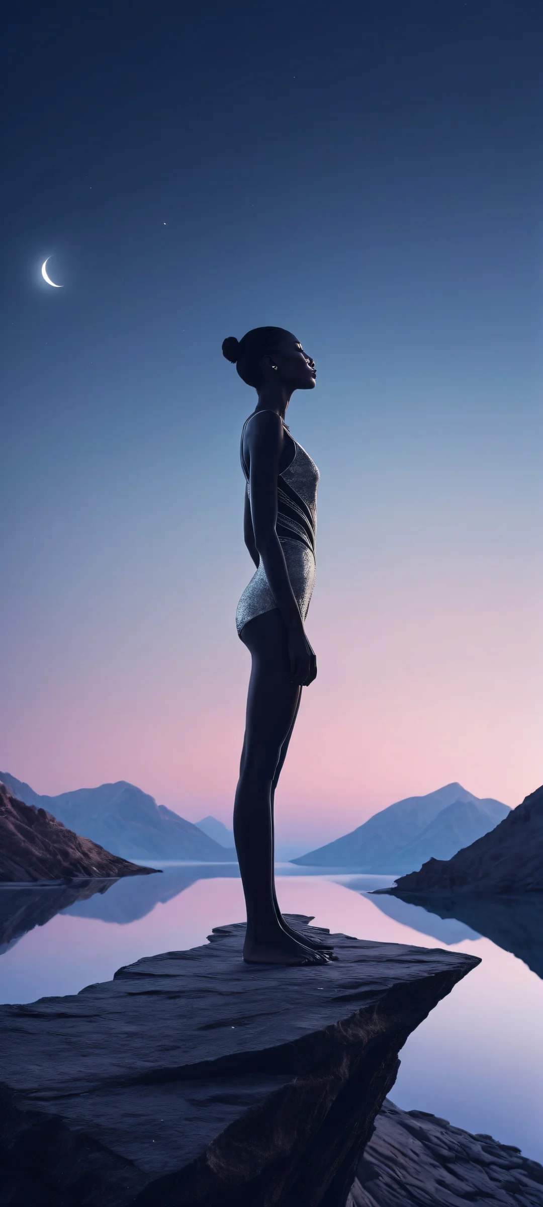 Stunning cosmic landscape with a slender figure on iPhone and Android mobile devices