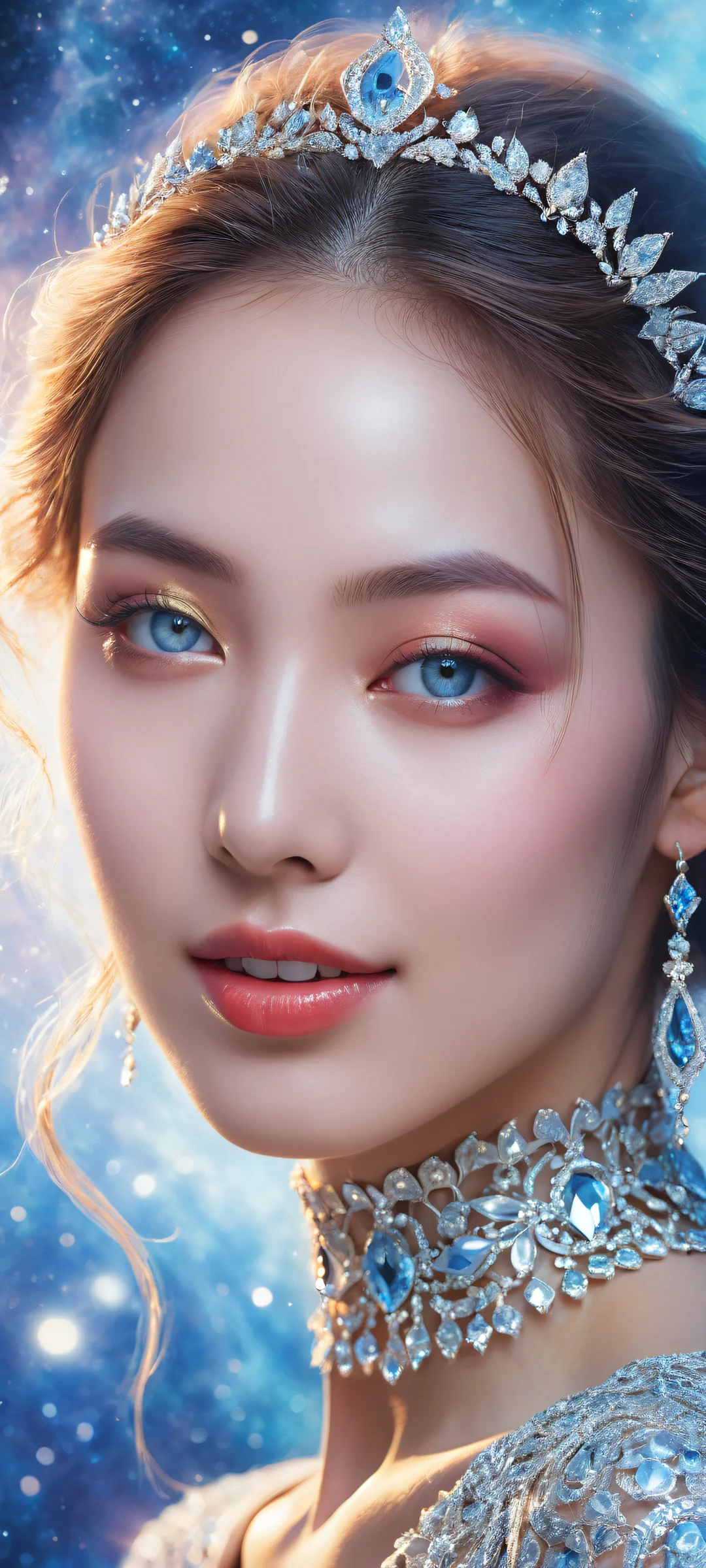 A breathtaking portrait of a young woman with an otherworldly aura, perfect for iPhone/Android home screens.