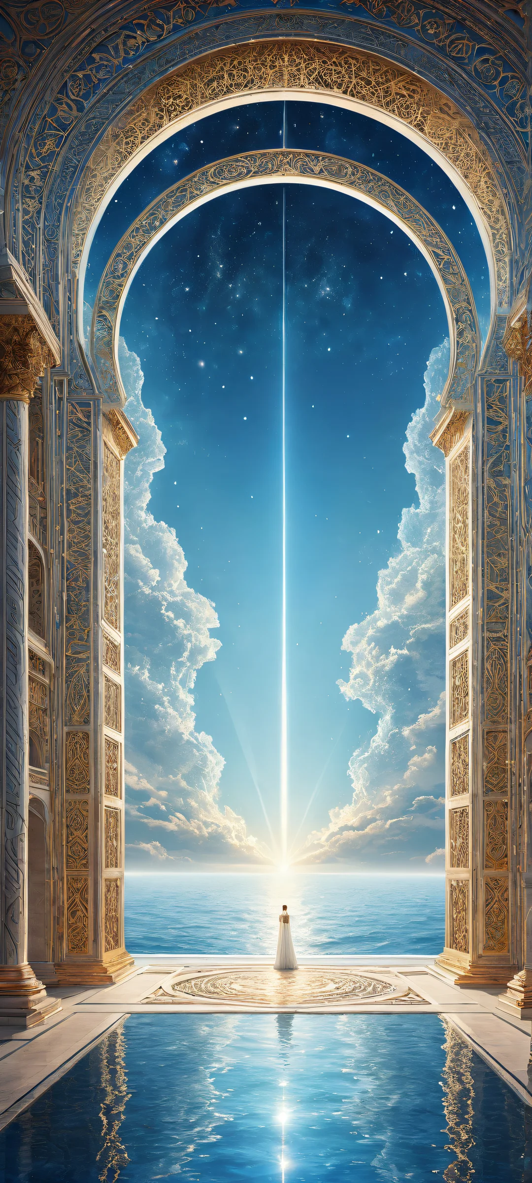 iPhone and Android phone backgrounds featuring a stunning celestial gateway artwork with intricate patterns and textures, perfect for home screens.