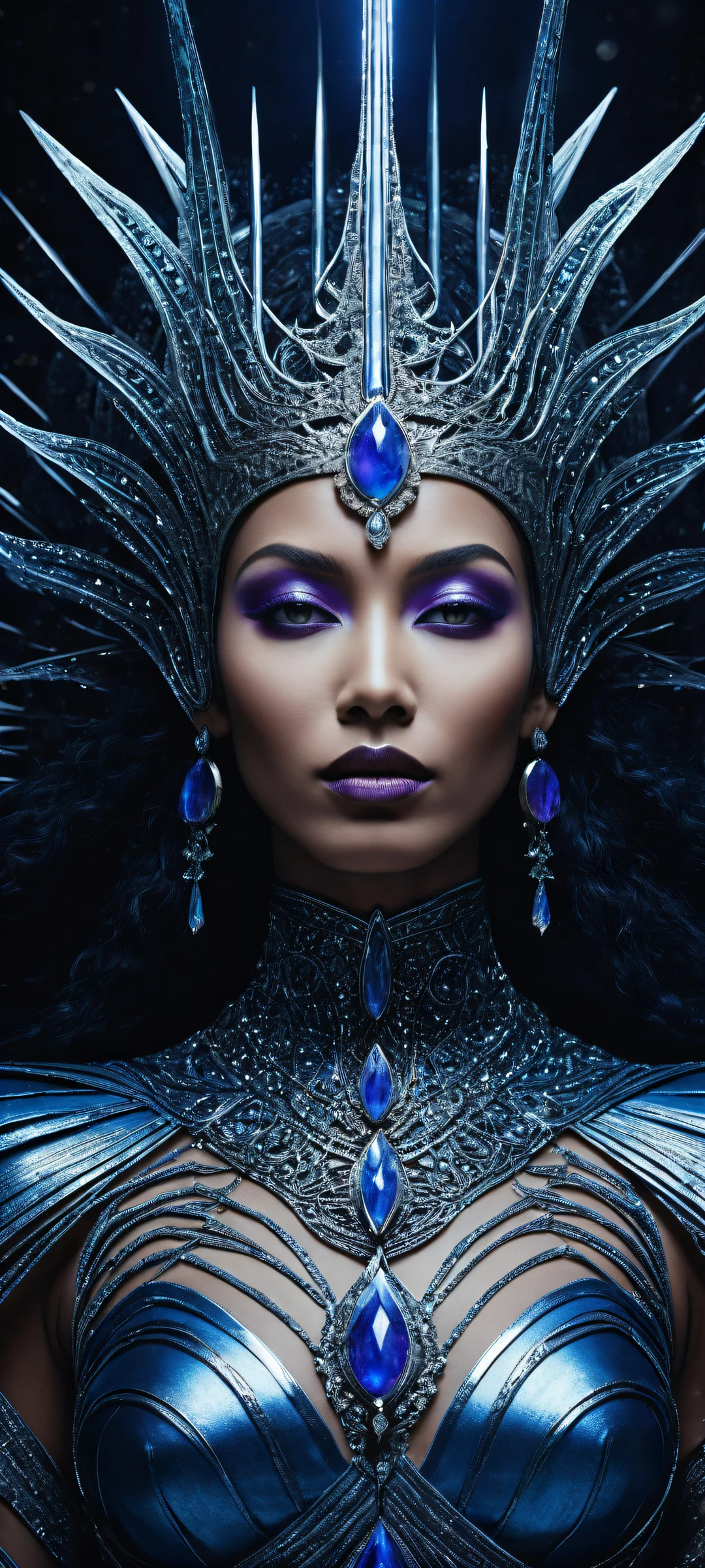 A breathtaking vertical portrait artwork of a goddess surrounded by intricate micro-details of celestial bodies and planetary systems. Perfectly optimized for iPhone, Samsung Galaxy, and Android home screens.