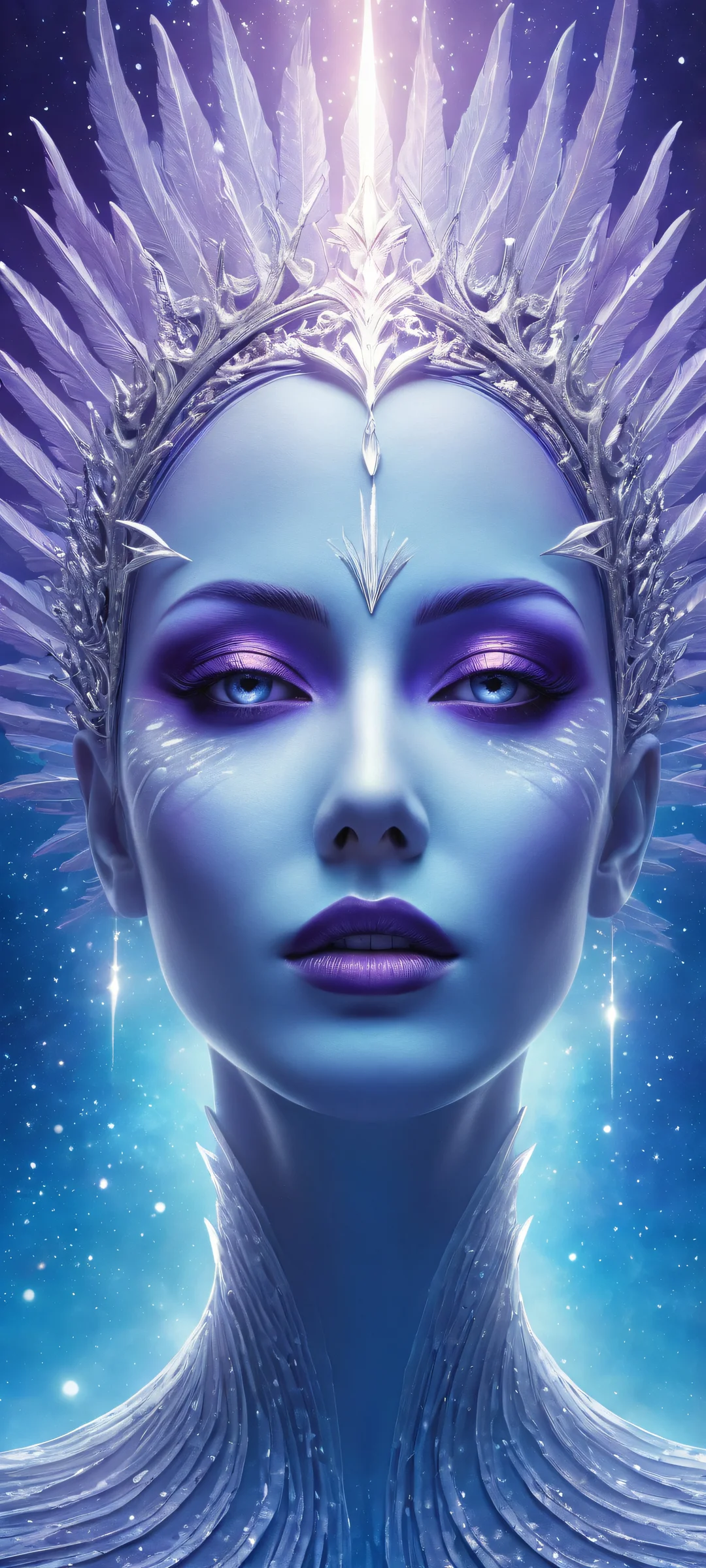 Stunning portrait of a celestial face on iPhone/Android with breathtaking details and ethereal lighting.