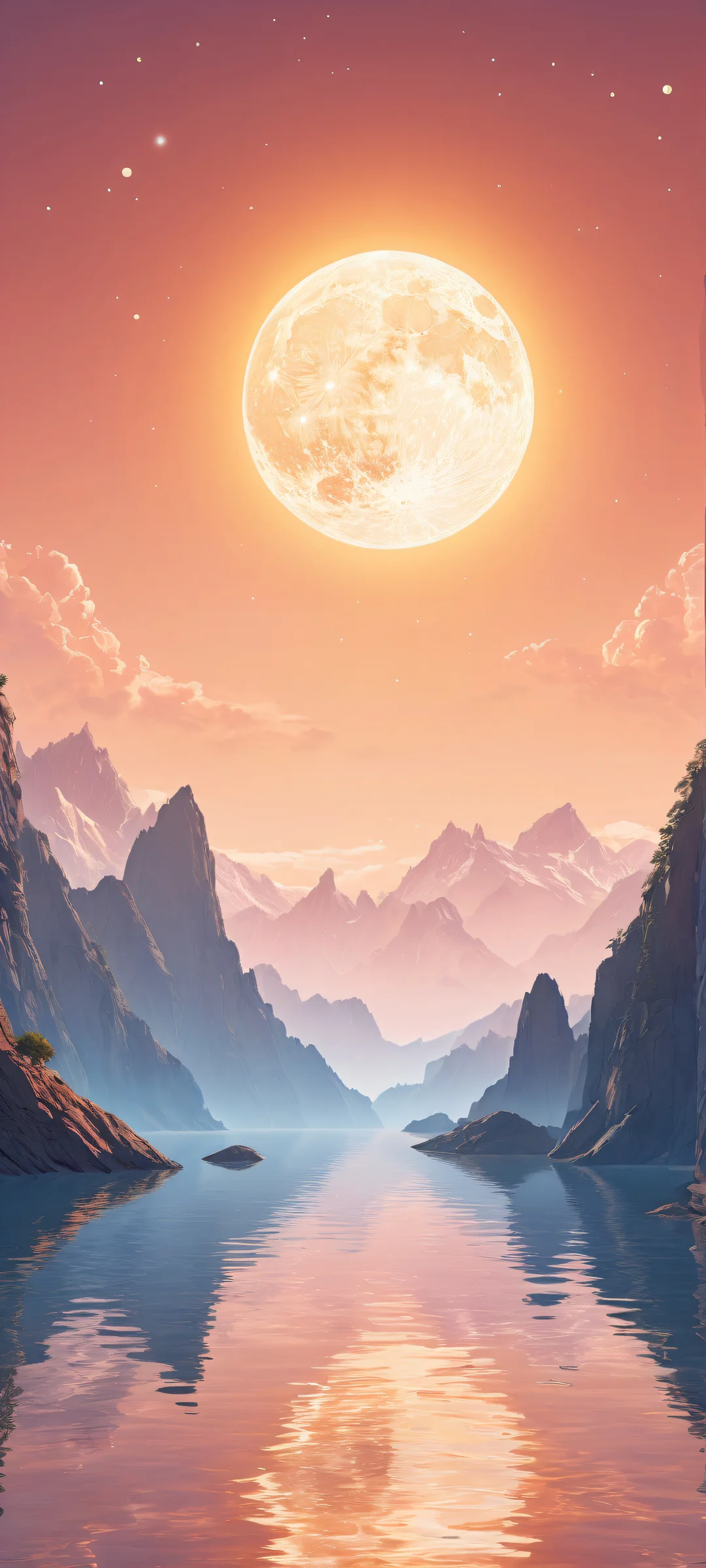 Minimalist illustration of celestial bodies on iPhone/Android with radiant ethereal lighting and stunning visual impact.