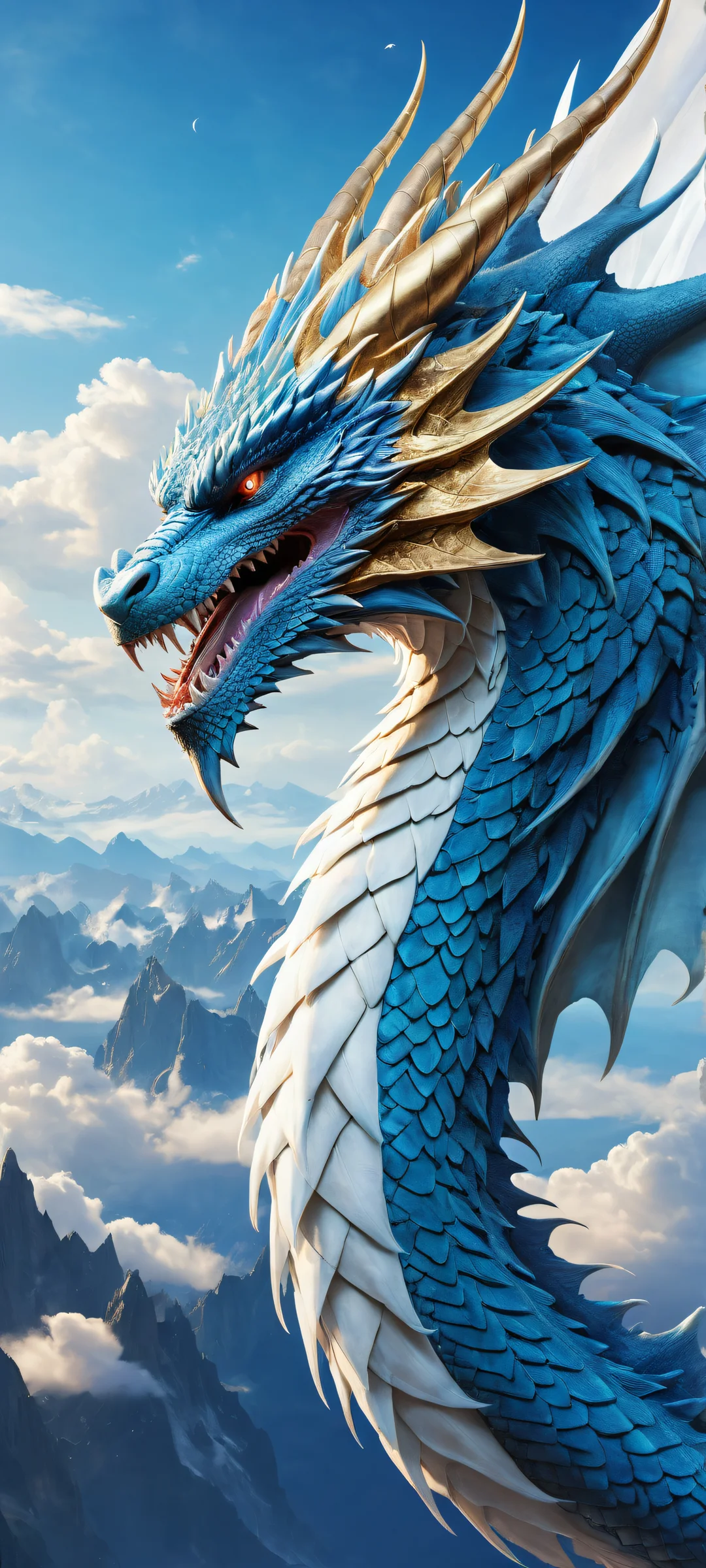 A majestic celestial dragon on a pure void background for iPhone/Android mobile wallpaper.