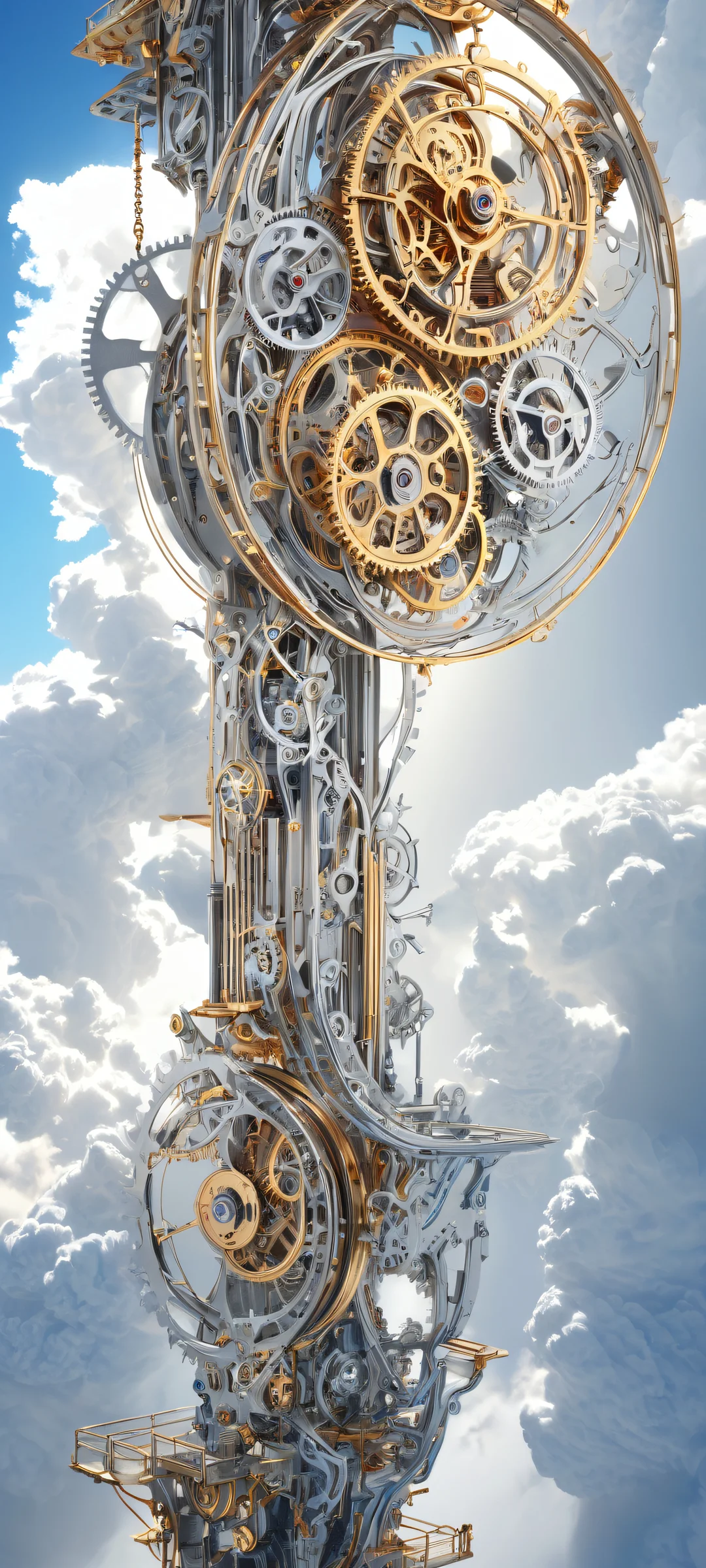 A mysterious clockwork mechanism on a pure void background with swirling tendrils and clouds. Perfectly optimized for iPhone/Android home screens.