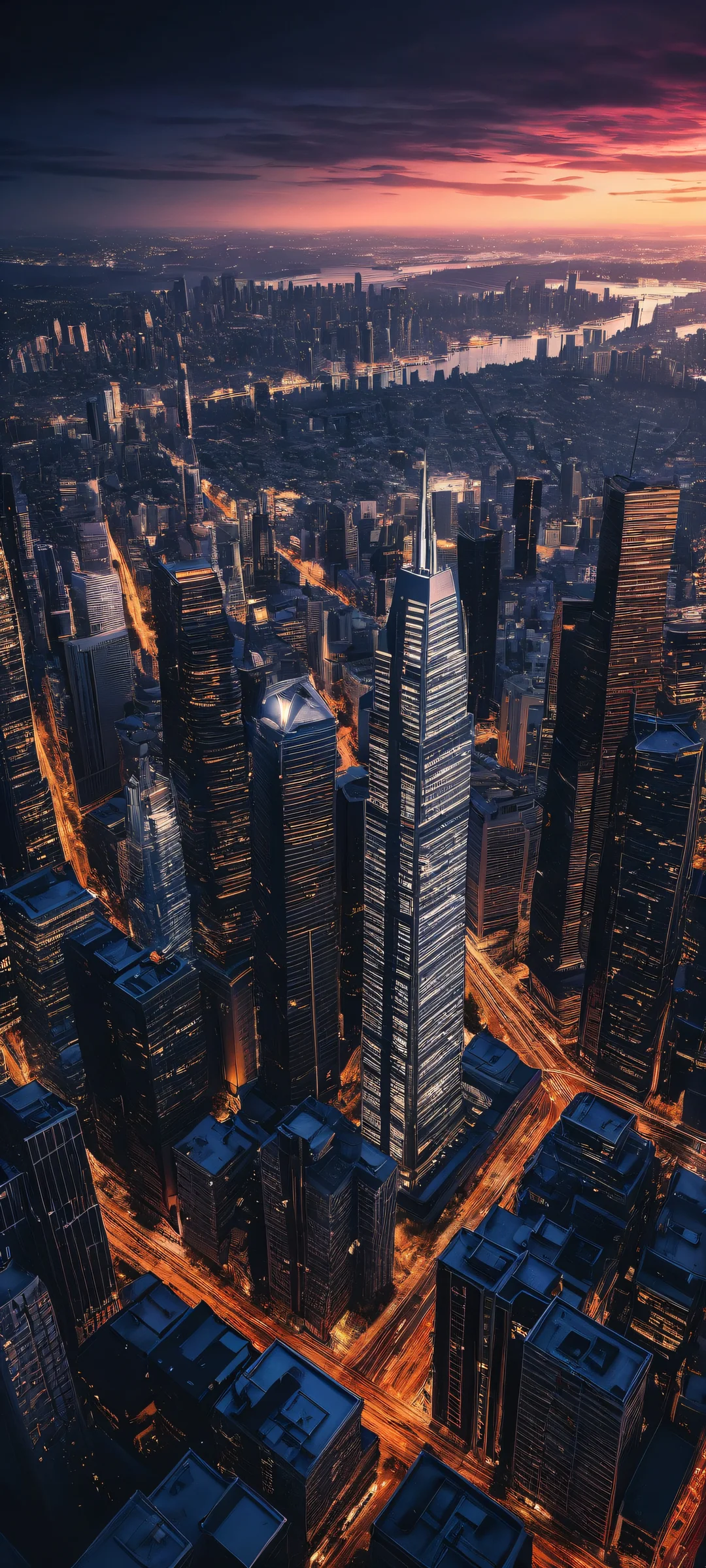Stunning cityscape on a dark background for iPhone/Android home screen.