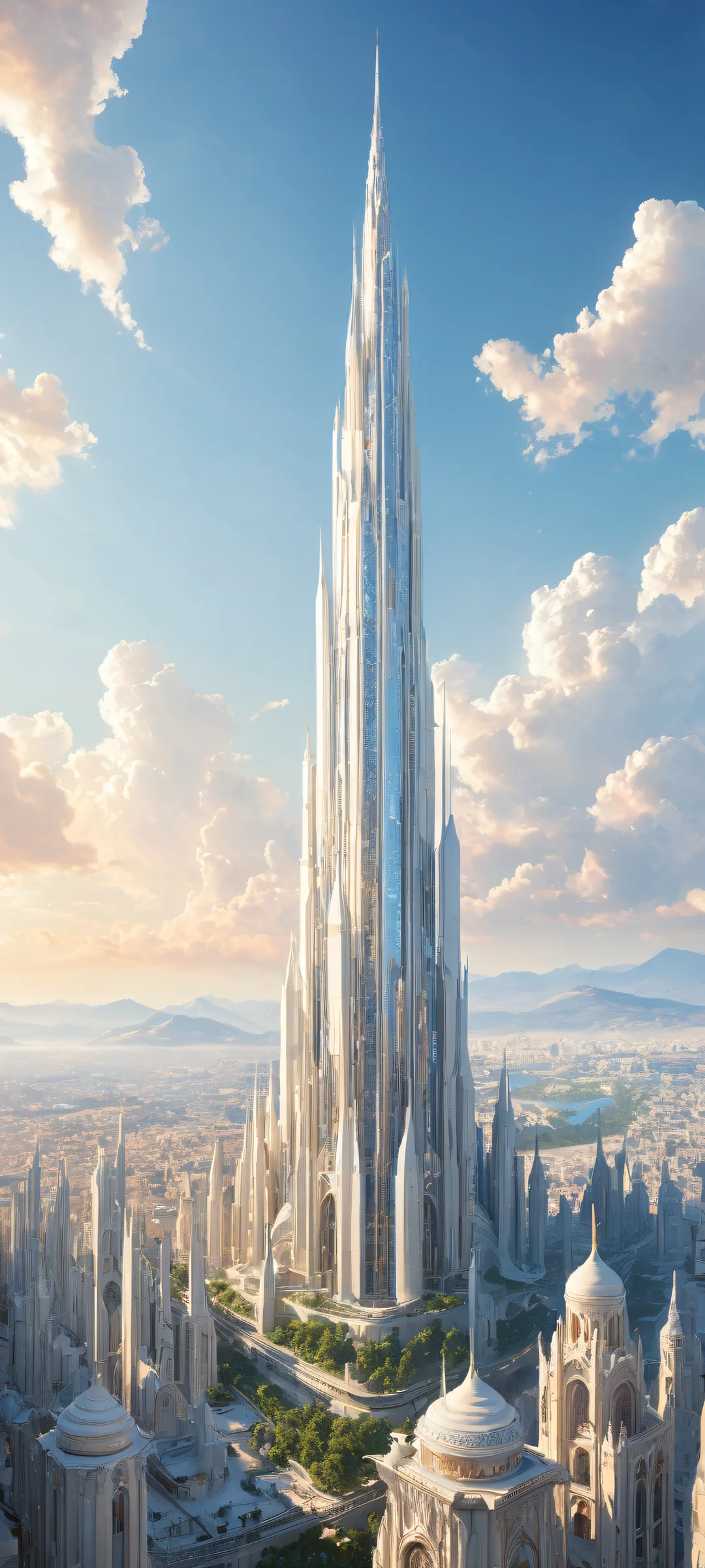 A breathtaking iPhone/Android compatible cityscape artwork with insane micro-details, showcasing majestic landscapes and intricate architecture, ホーム画面に完全に最適化.