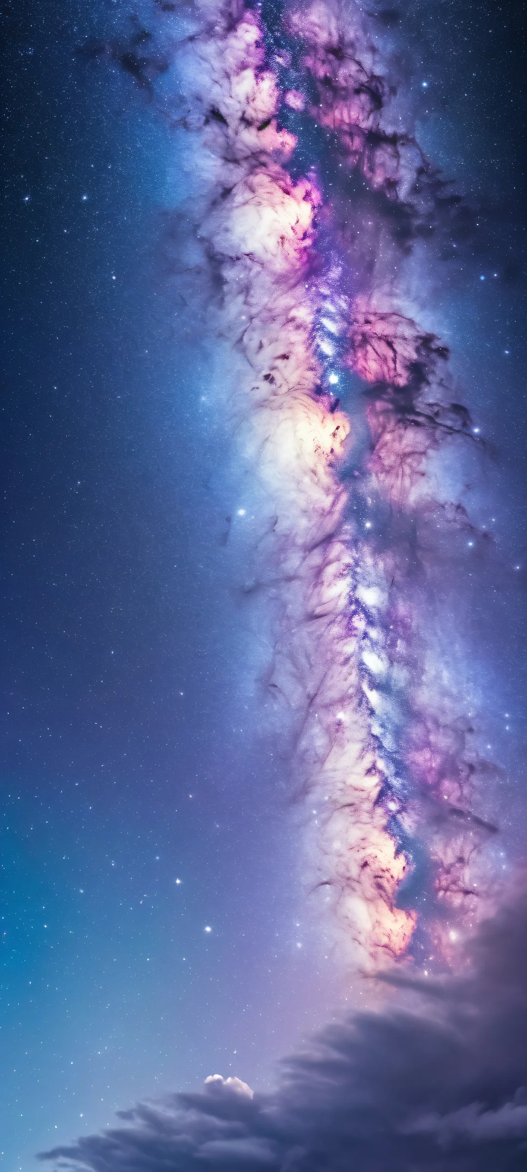 iPhone/Android mobile wallpaper featuring vibrant celestial bodies against a stunning starry night sky with perfectly clean and empty top half for seamless UI integration.
