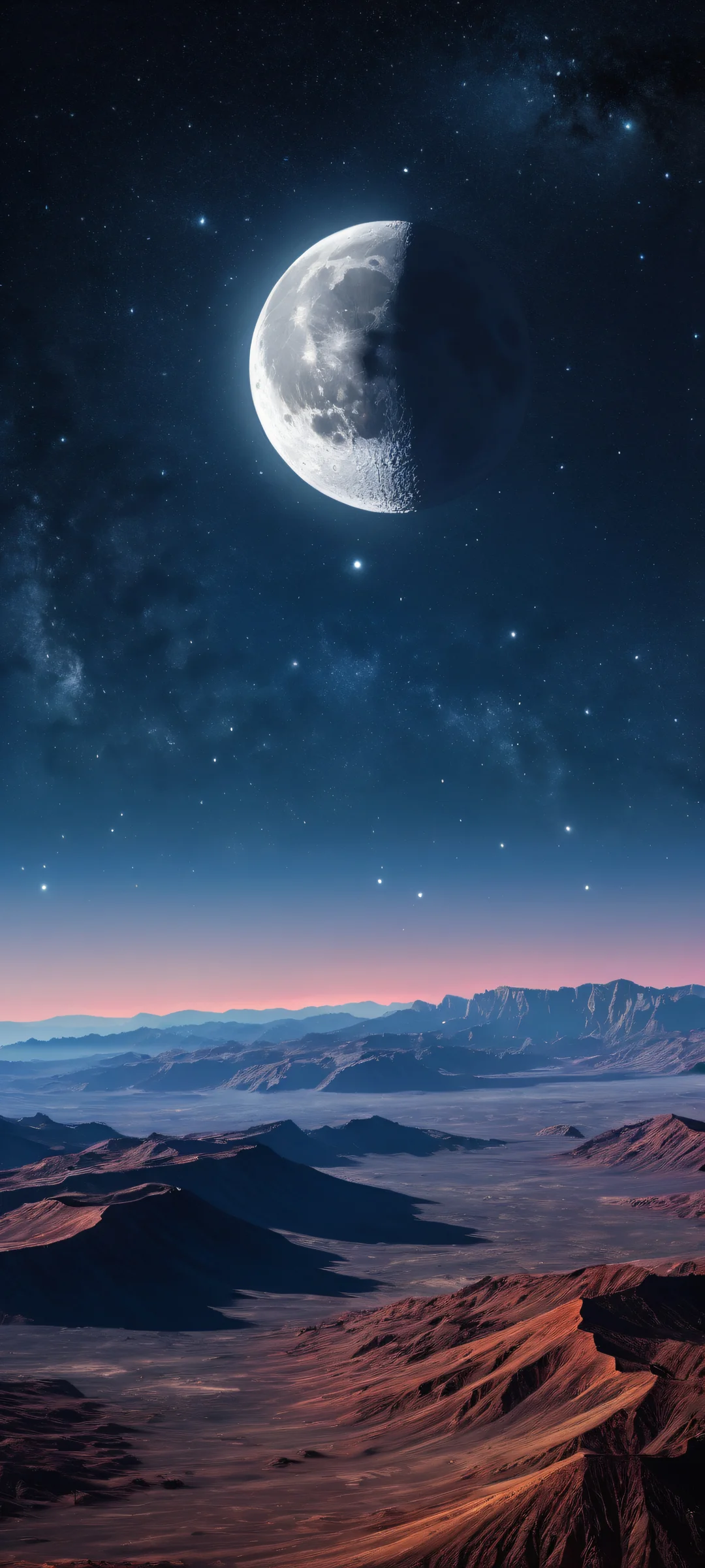 Majestic Moon artwork with stars and texture details on a blank canvas for iPhone/Android home screens.