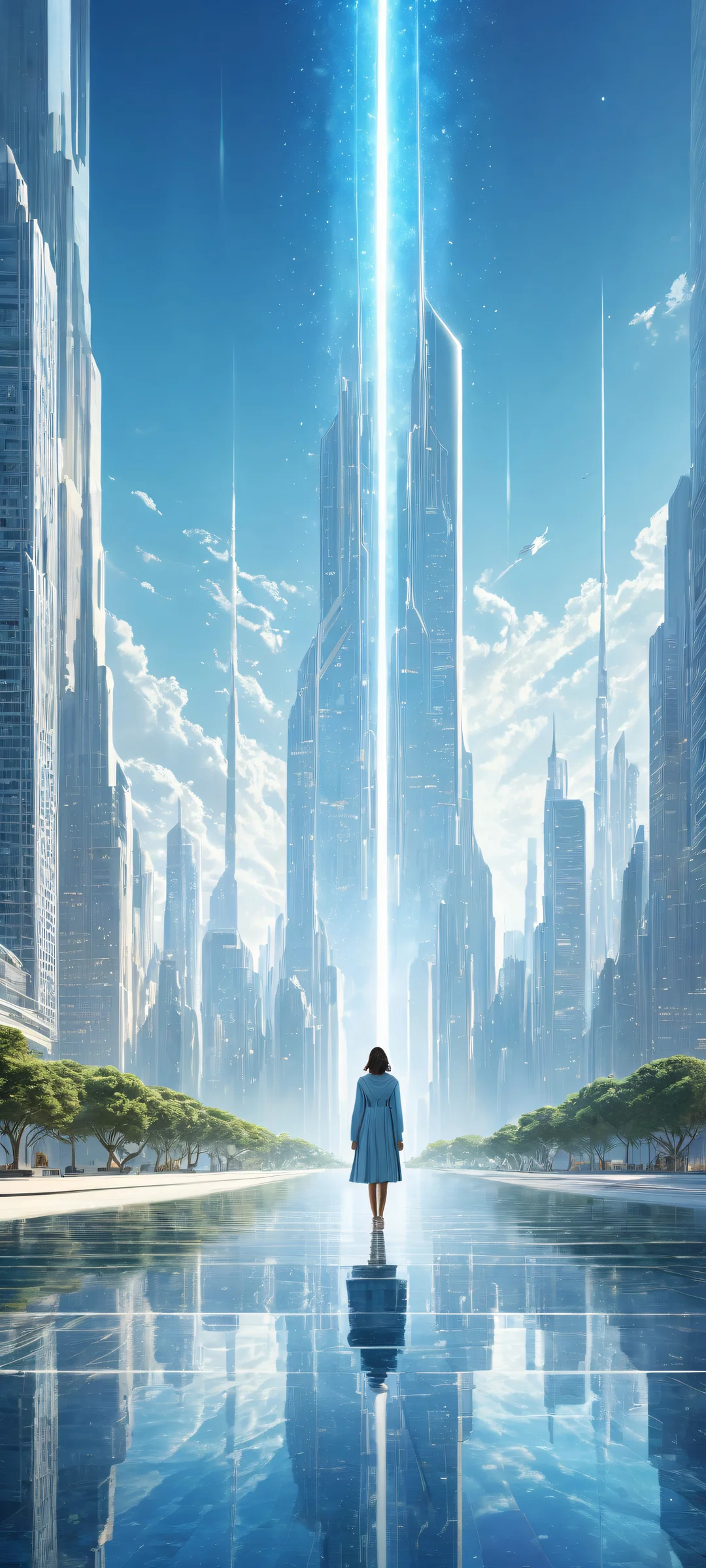 iPhone and Android compatible vertical portrait artwork of a glowing celestial cityscape with intricate micro-details. Perfekt optimiert für Startbildschirme.