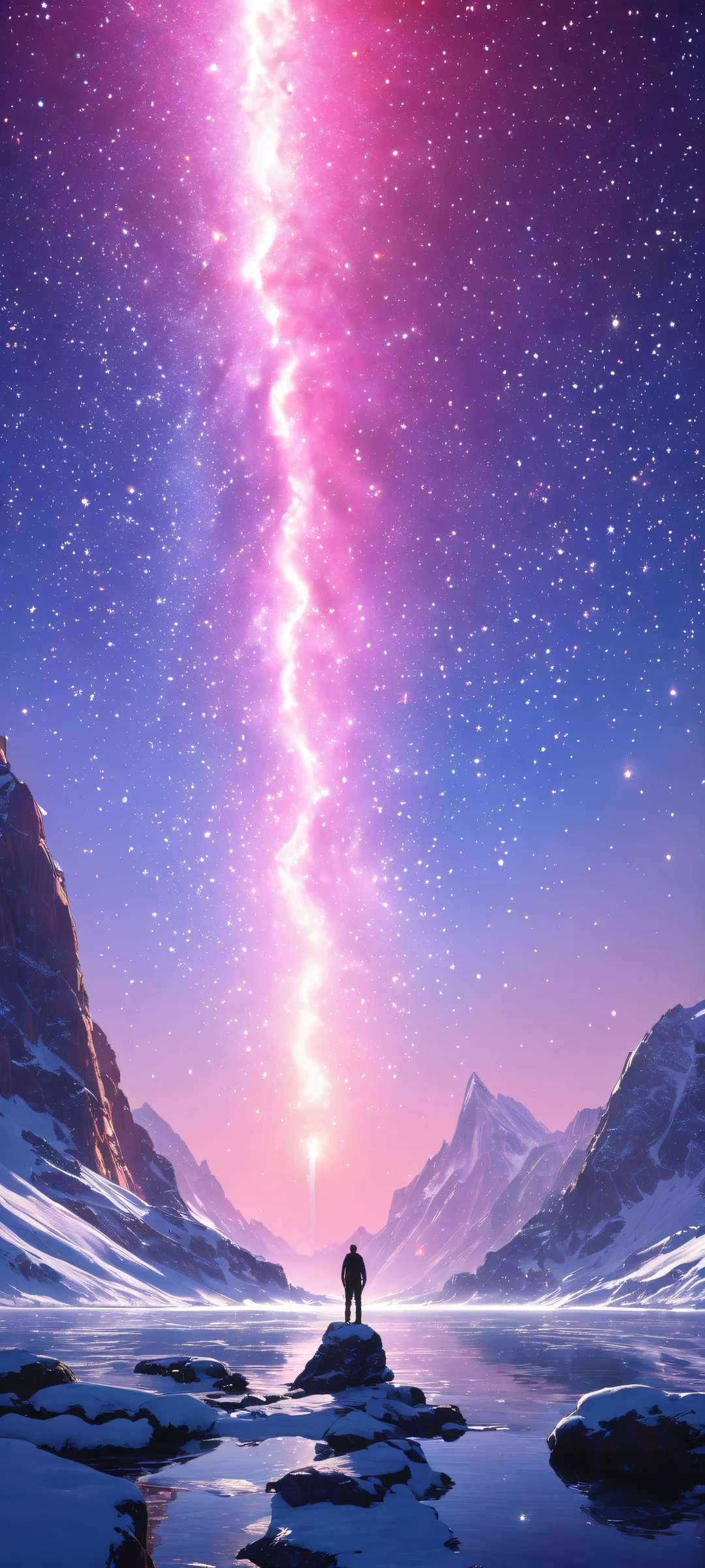 A breathtaking portrait of a world without light, featuring intricate details and radiant colors. Perfect for iPhone or Android home screens.