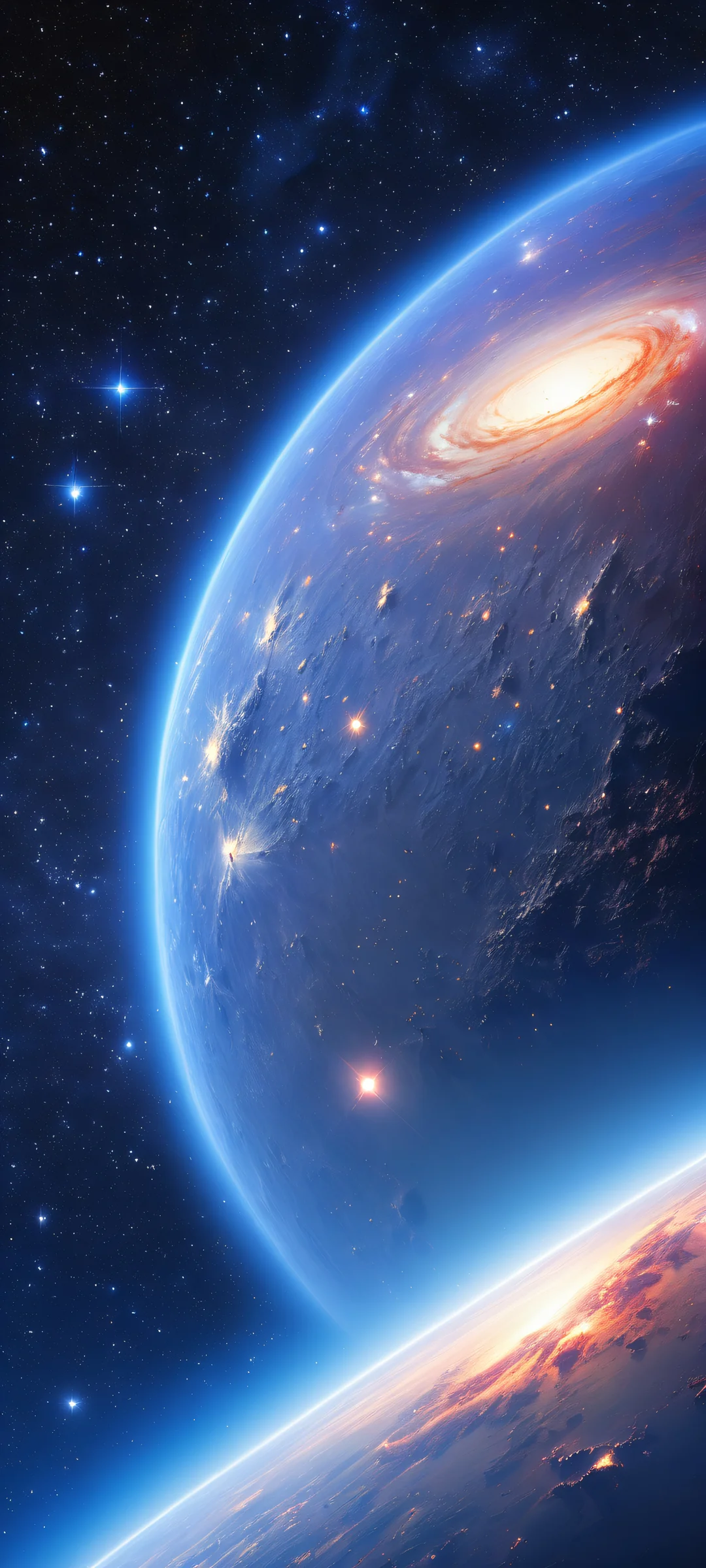 iPhone/Android compatible stunning portrait of celestial bodies with intricate micro-details and ray-traced reflections