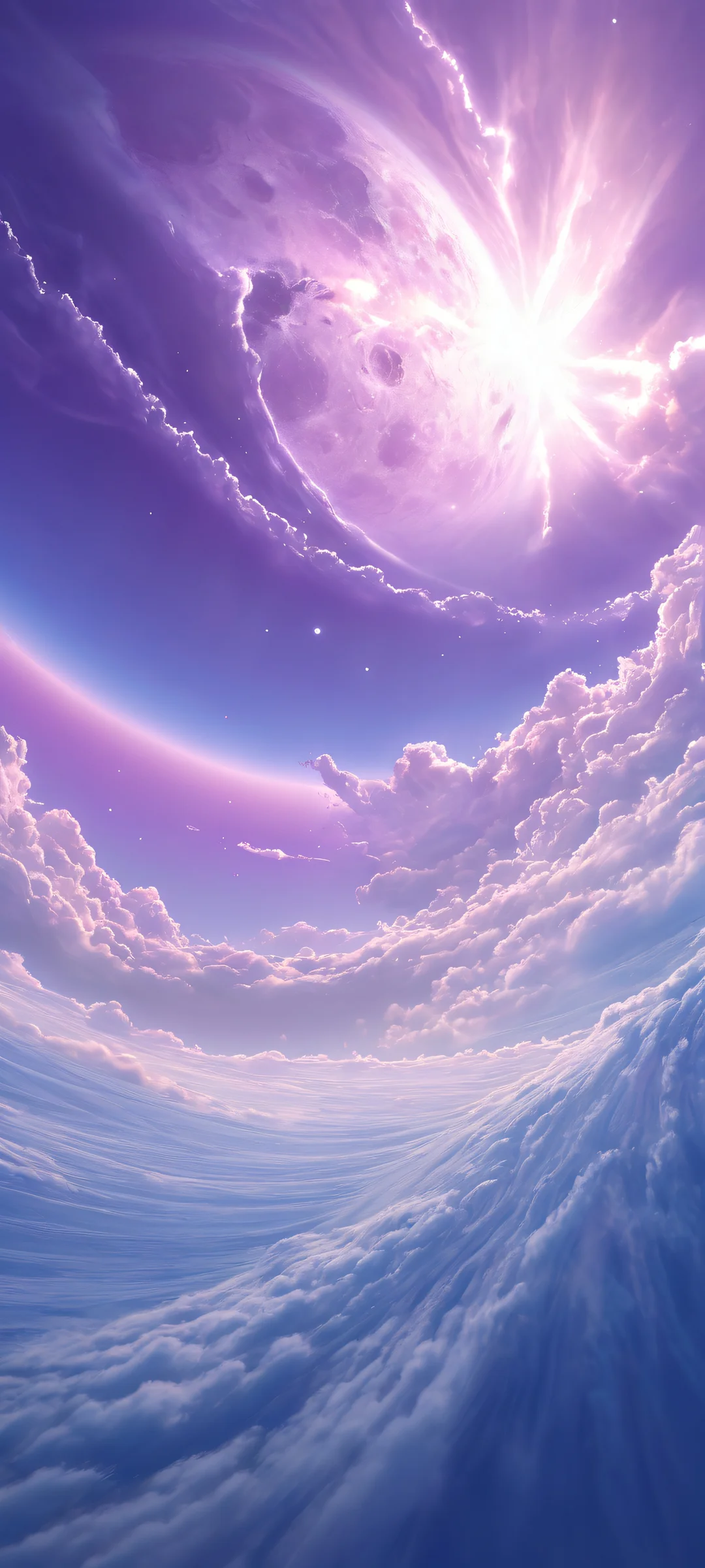 A stunning iPhone and Android mobile wallpaper featuring a breathtaking vertical portrait artwork of a celestial body, with intricate micro-details of swirling clouds and delicate starlight.