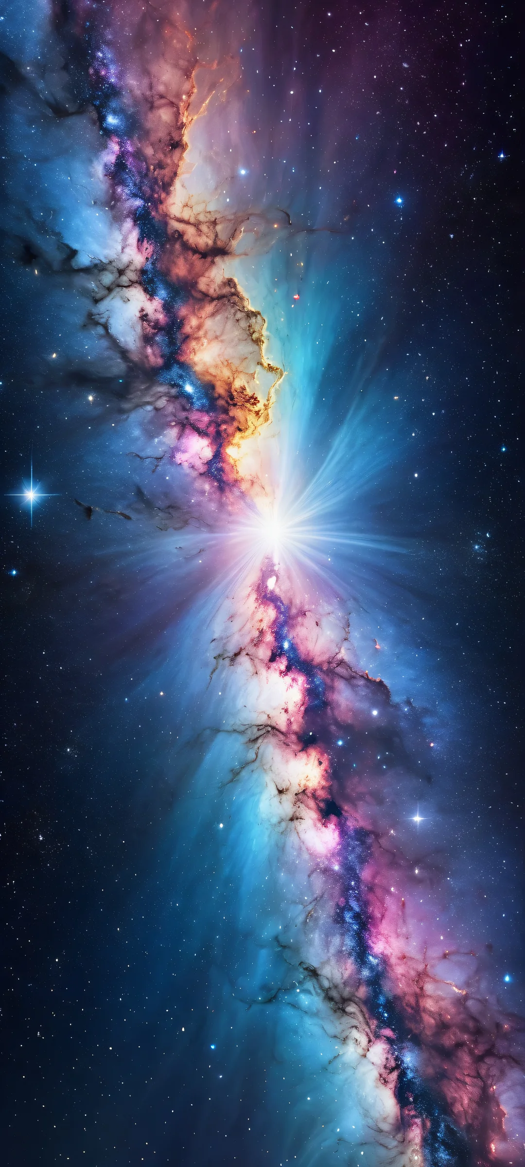 A stunning celestial galaxy on iPhone or Android, with intricate micro-details and a perfectly clean top half.